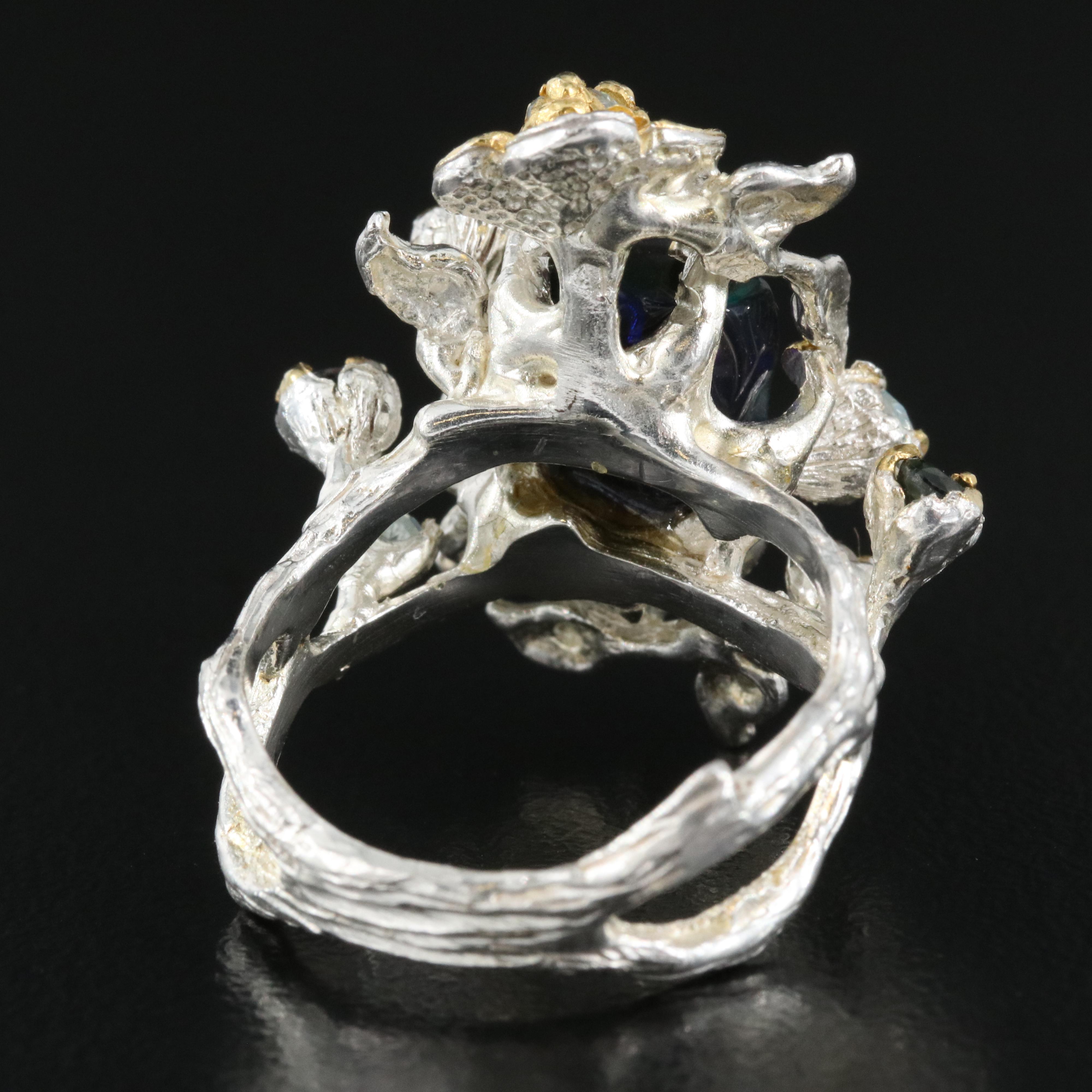 Sterling Opal, Sapphire and Topaz Ring