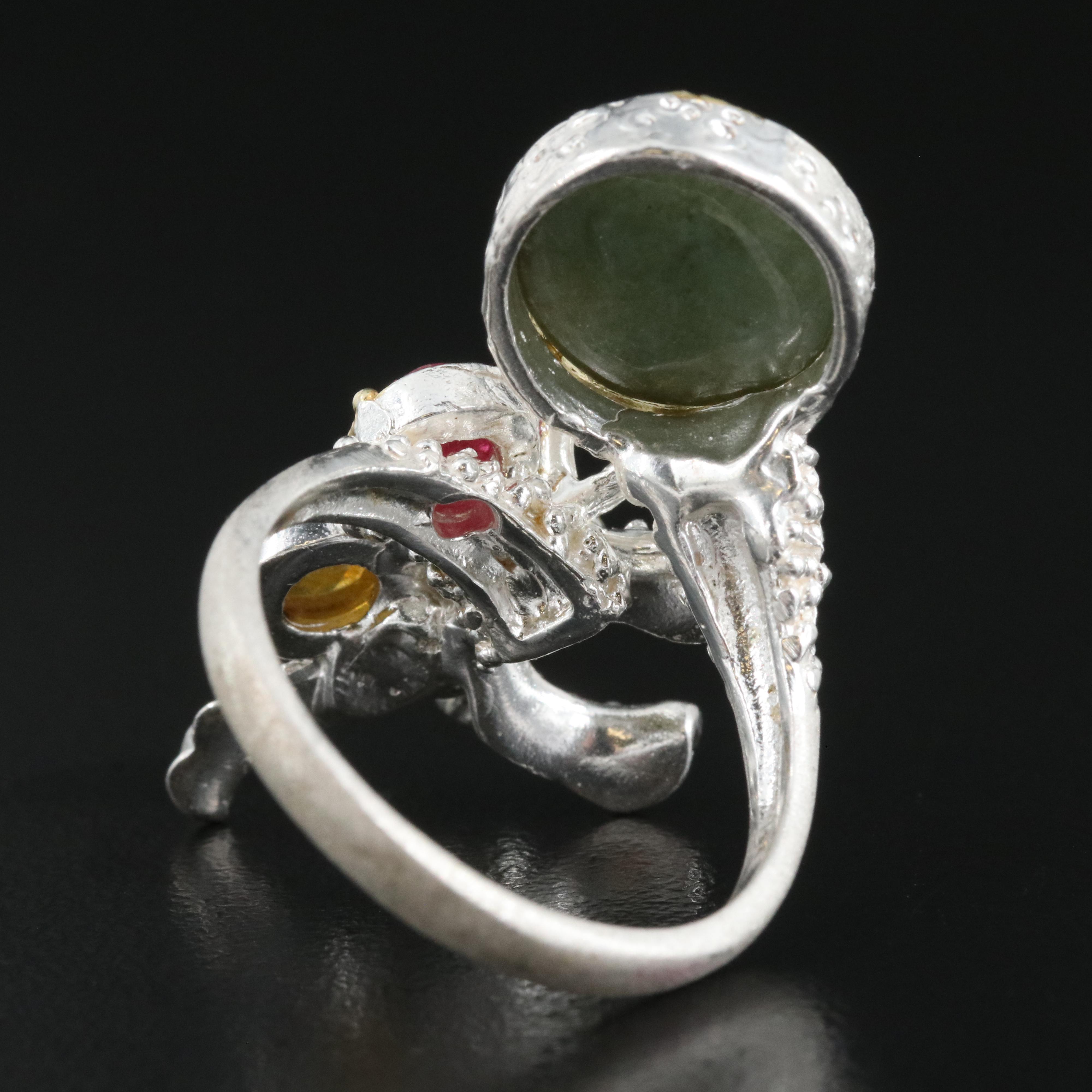 Sterling Jadeite, Tourmaline and Garnet Bypass Ring