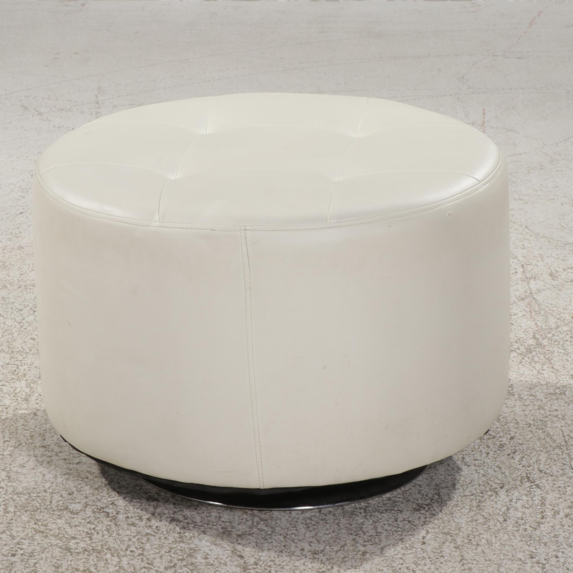 Contemporary Faux Leather Upholstered Rotating Footstool