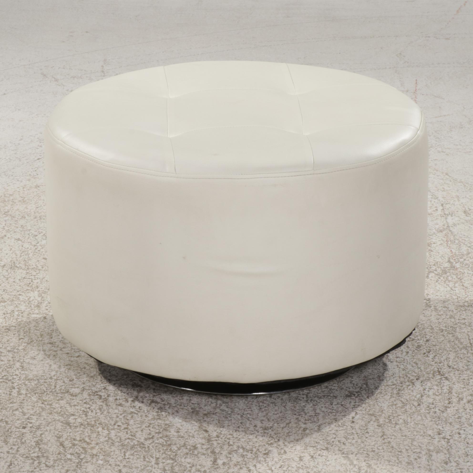 Contemporary Faux Leather Upholstered Rotating Footstool