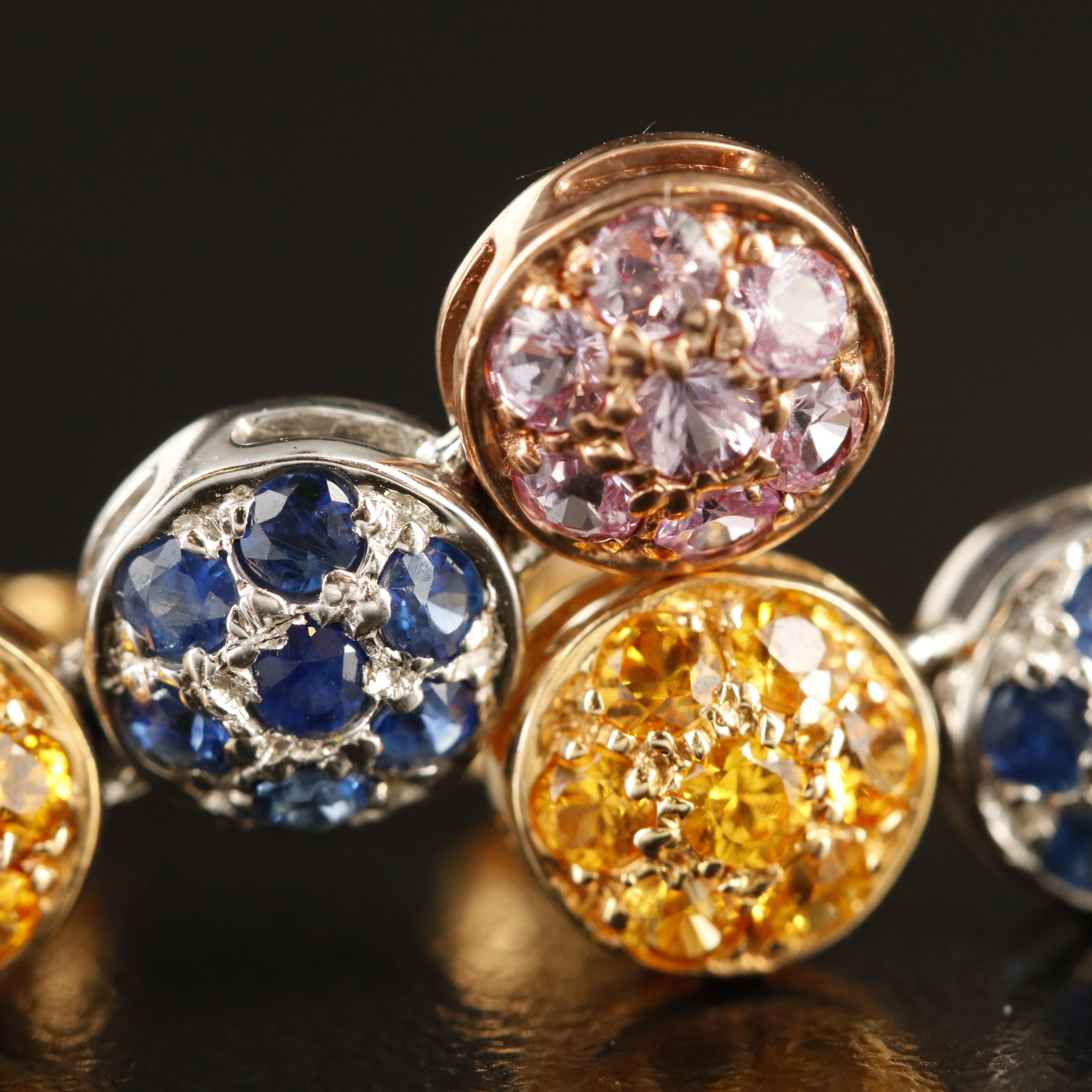 14K Tri-Color Gold Orange, Pink and Blue Sapphire Earrings