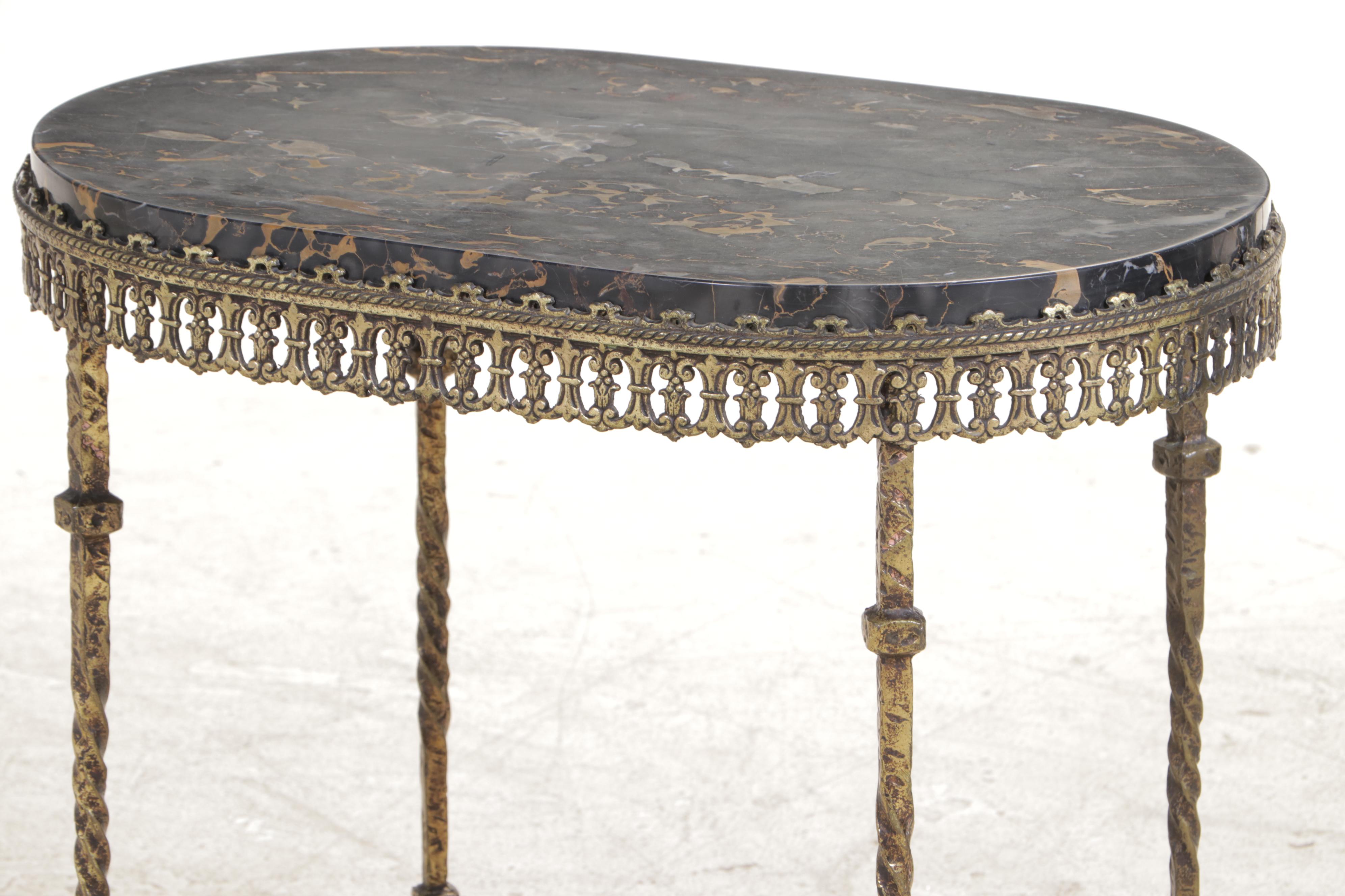 Neoclassical Style Marble Top Metal Side Table