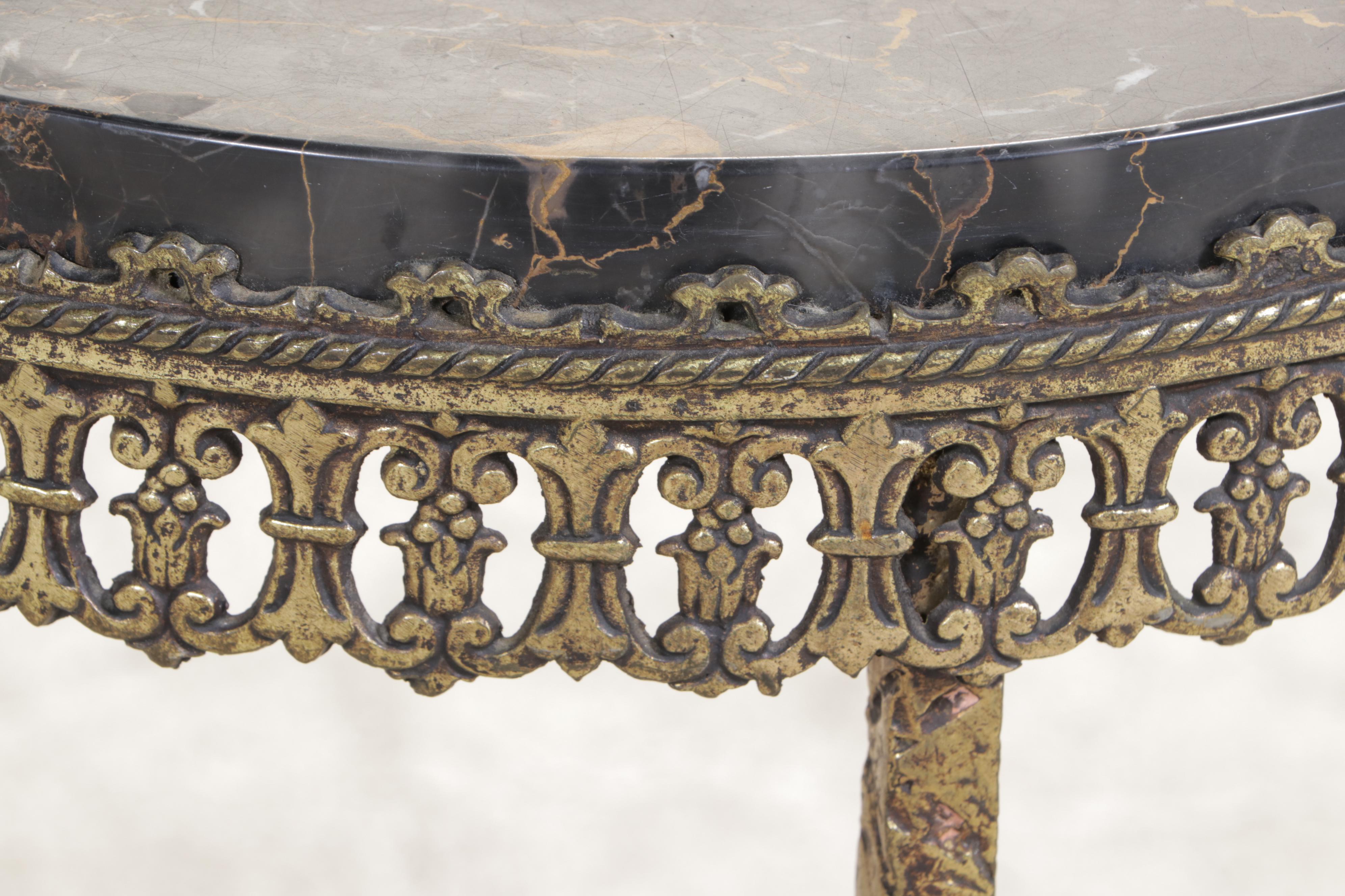Neoclassical Style Marble Top Metal Side Table