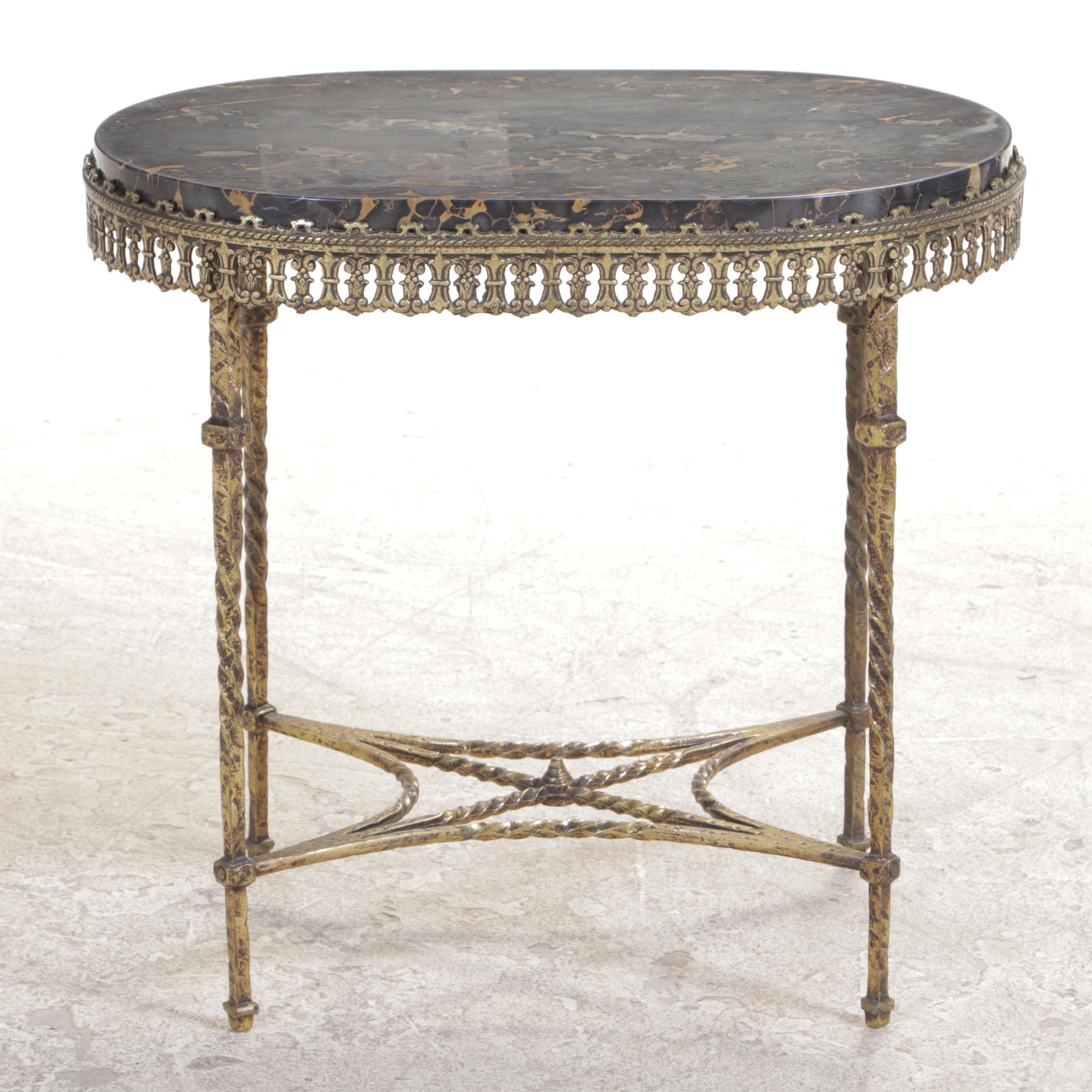 Neoclassical Style Marble Top Metal Side Table
