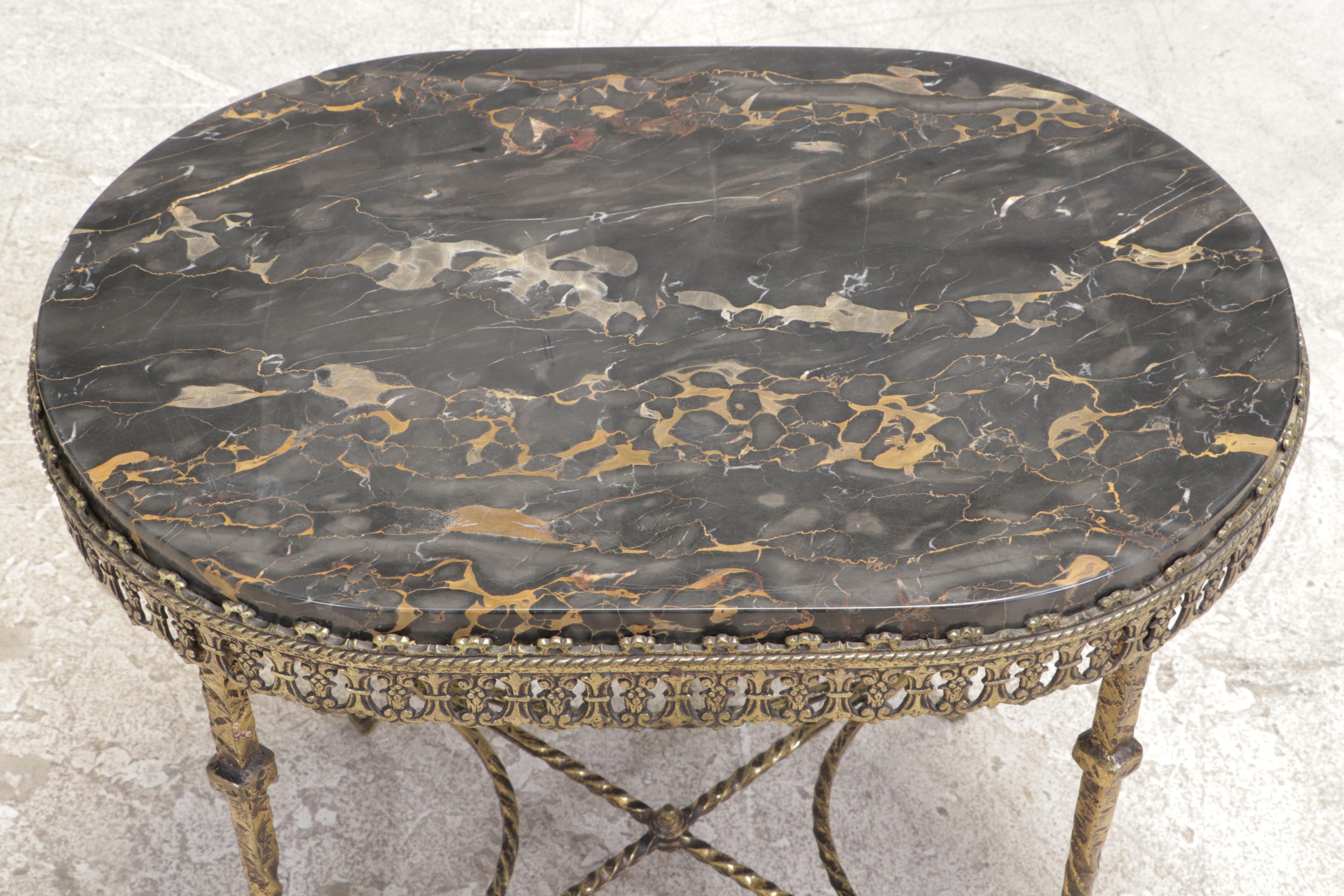Neoclassical Style Marble Top Metal Side Table