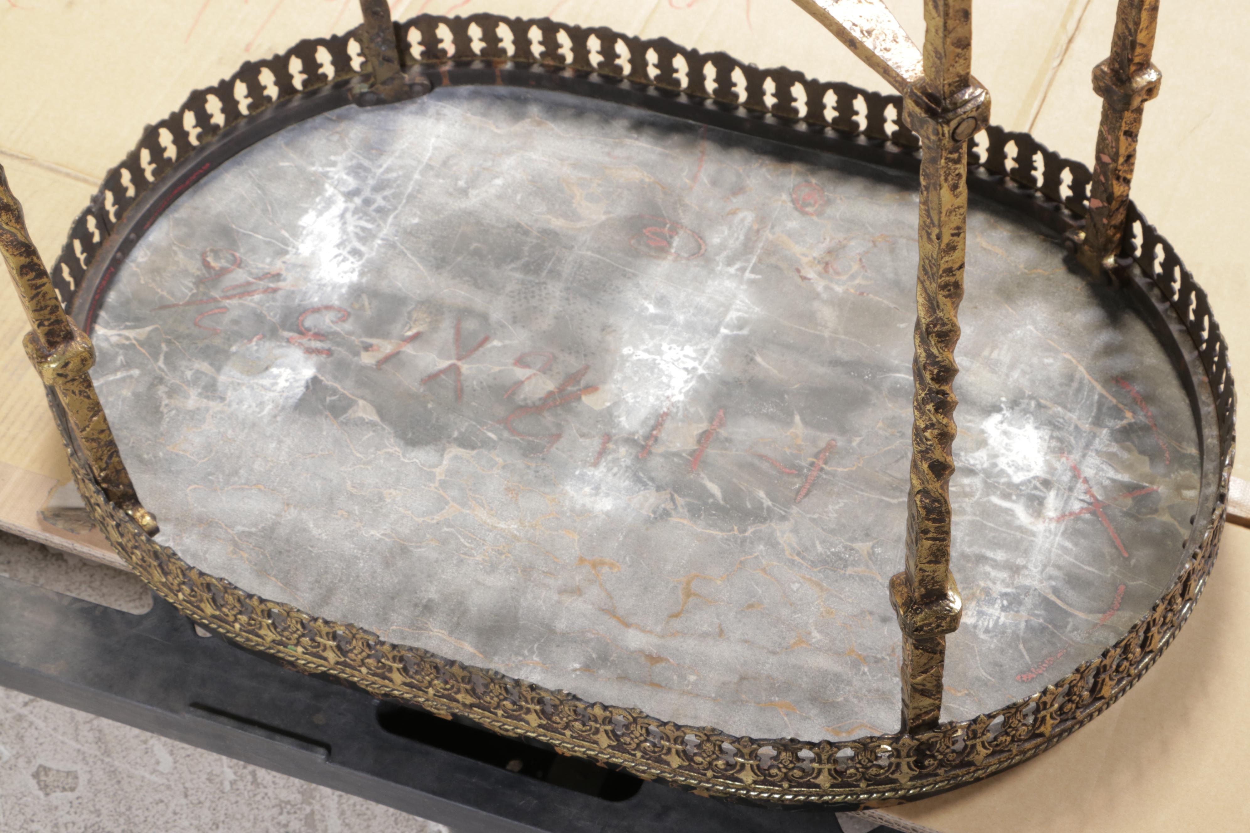 Neoclassical Style Marble Top Metal Side Table