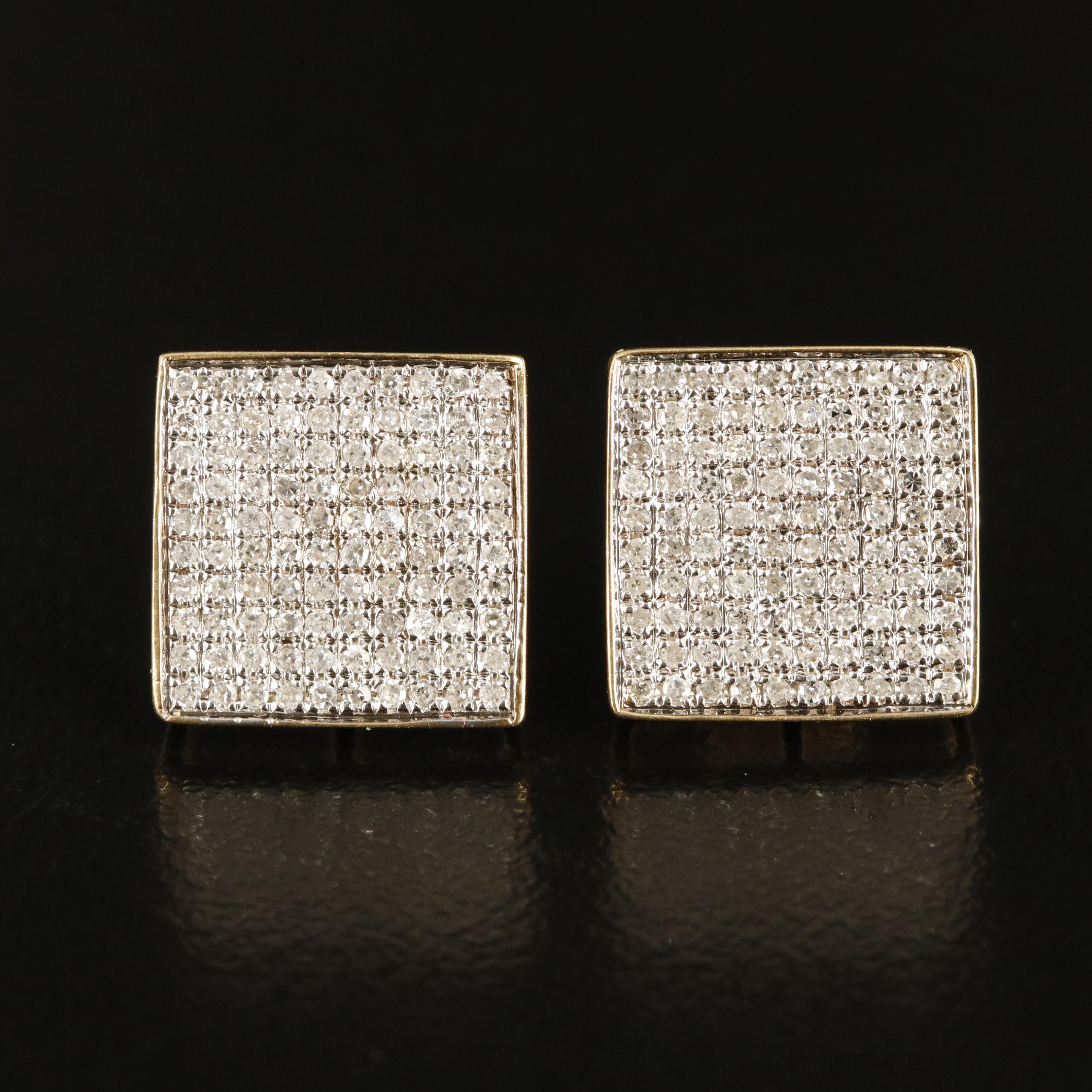 14K 1.00 CTW Pavé Diamond Square Earrings