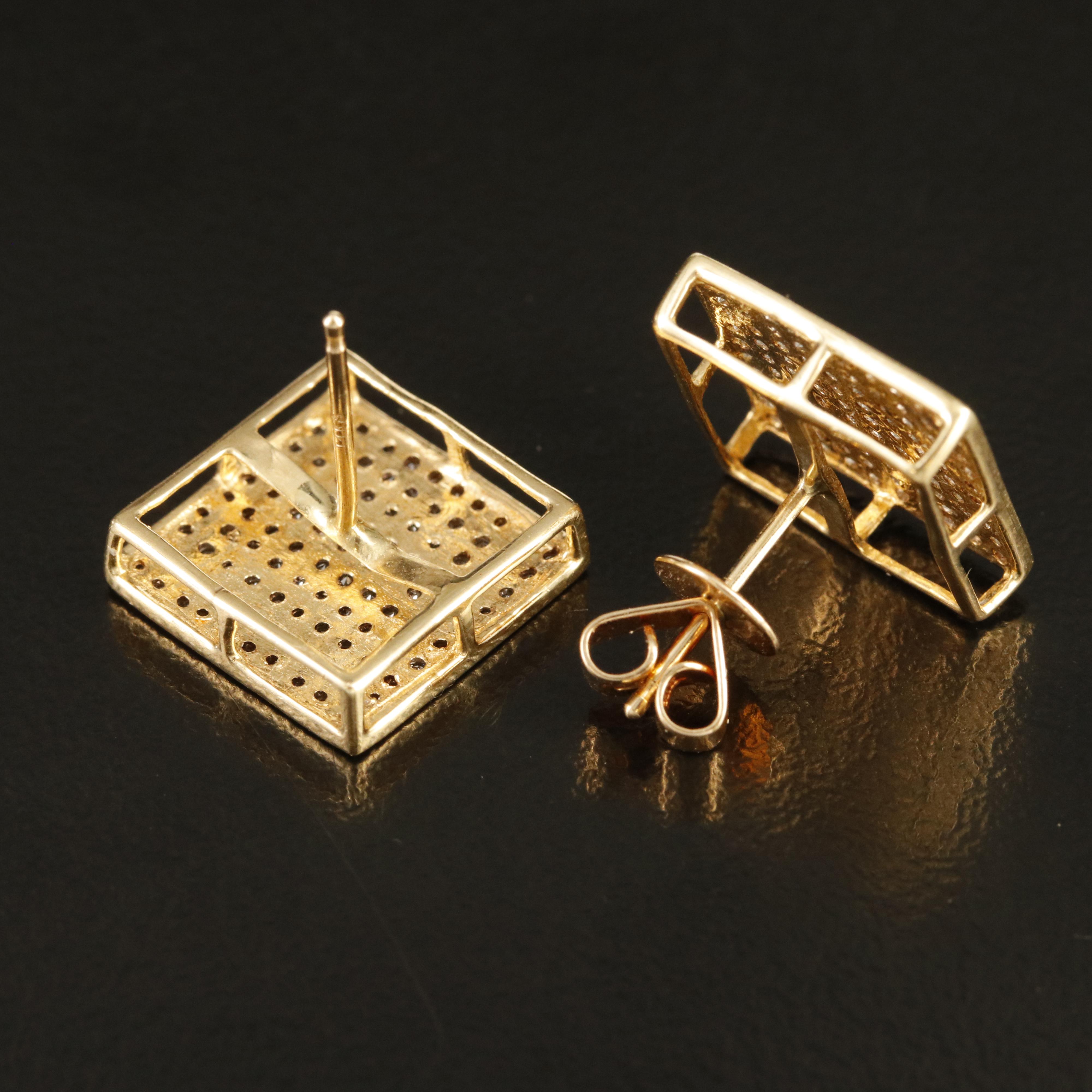 14K 1.00 CTW Pavé Diamond Square Earrings