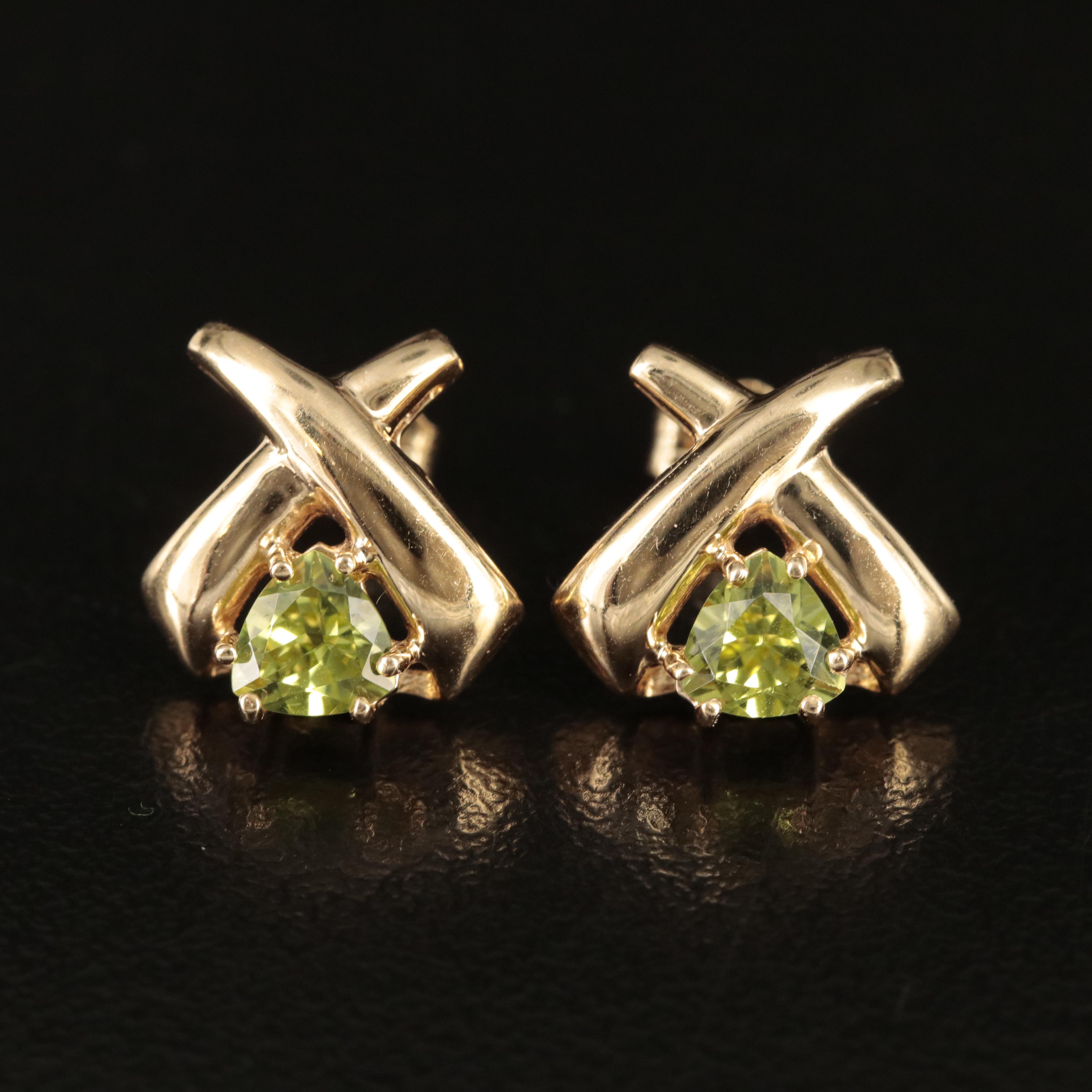 14K Peridot "X" Earrings