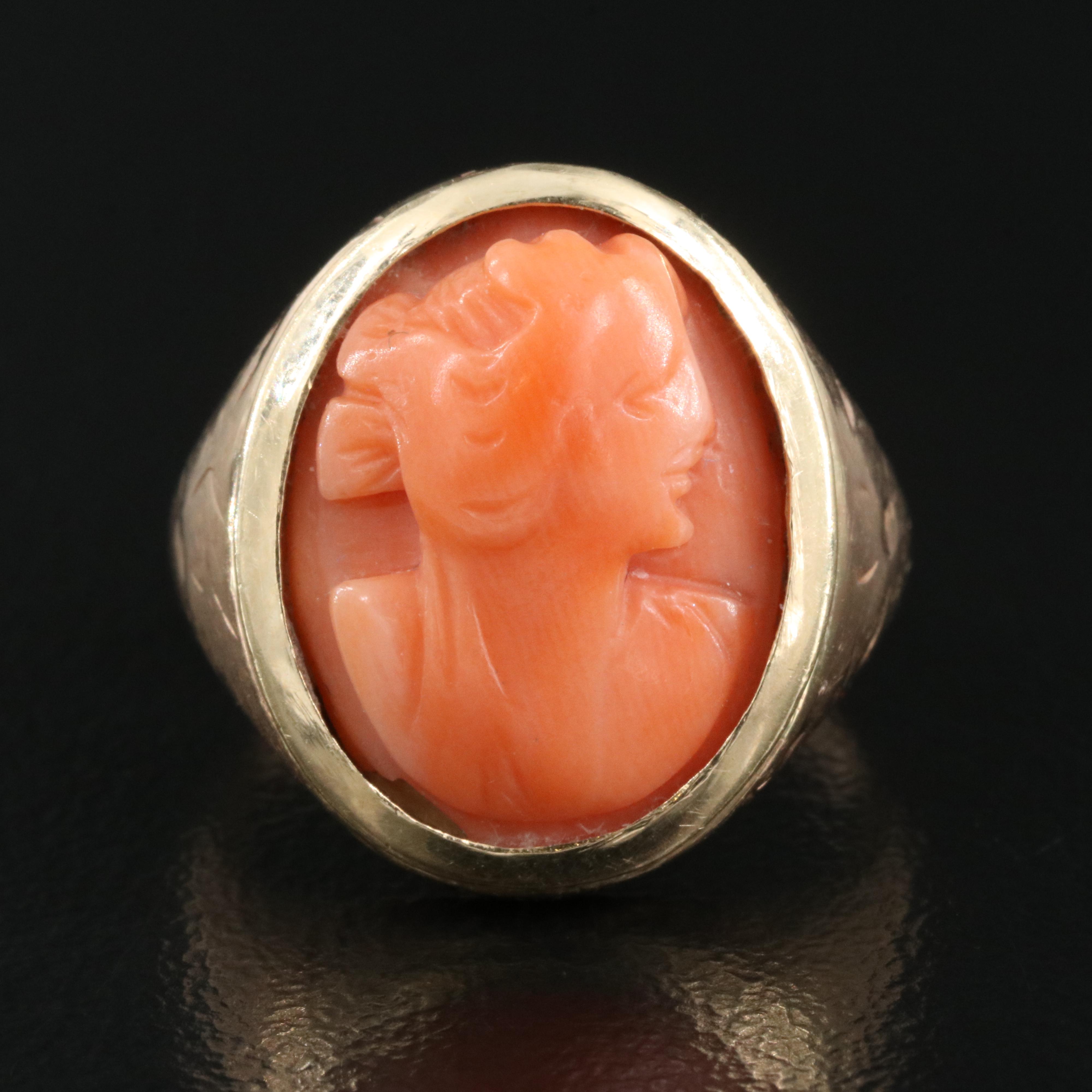 10K Coral Cameo Ring