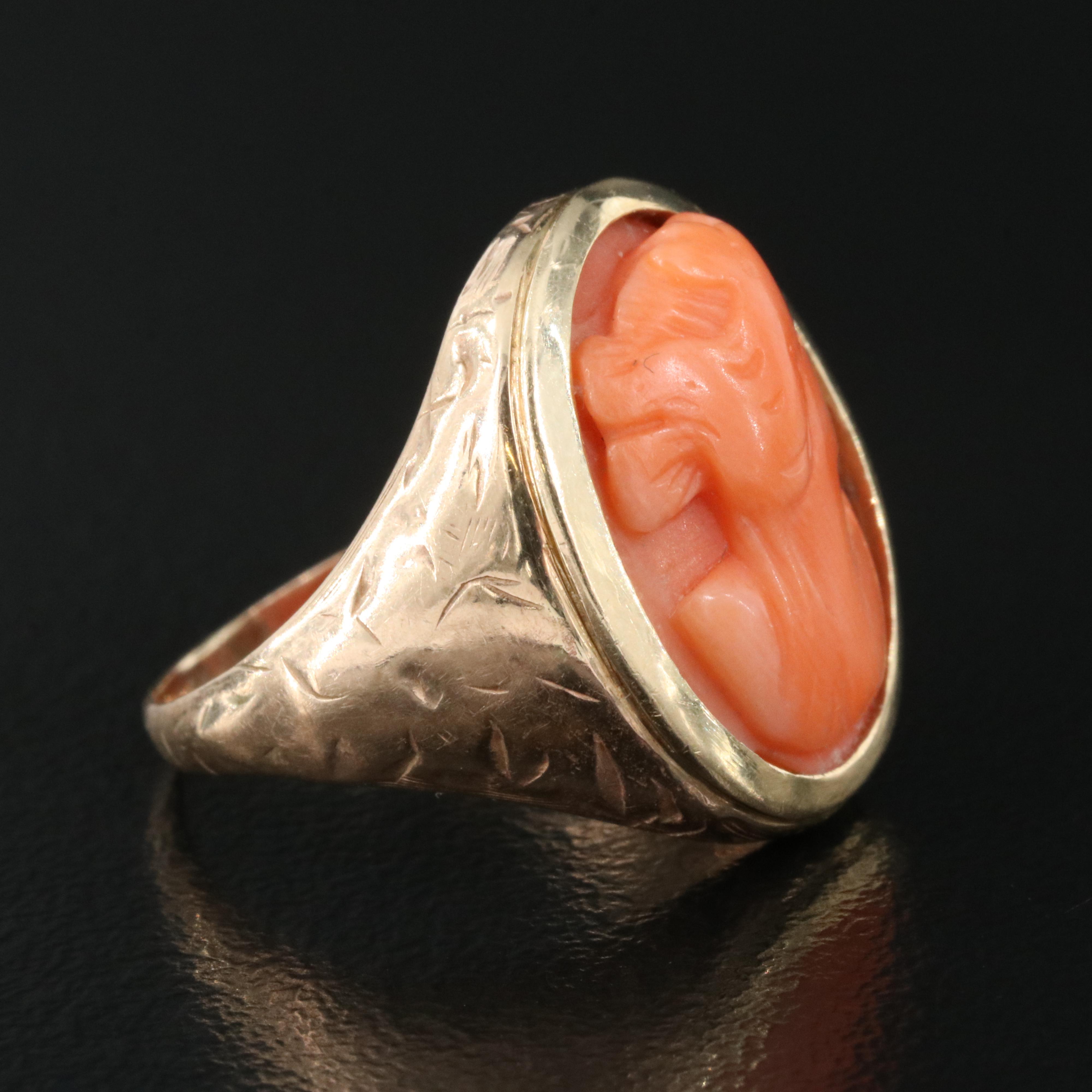 10K Coral Cameo Ring