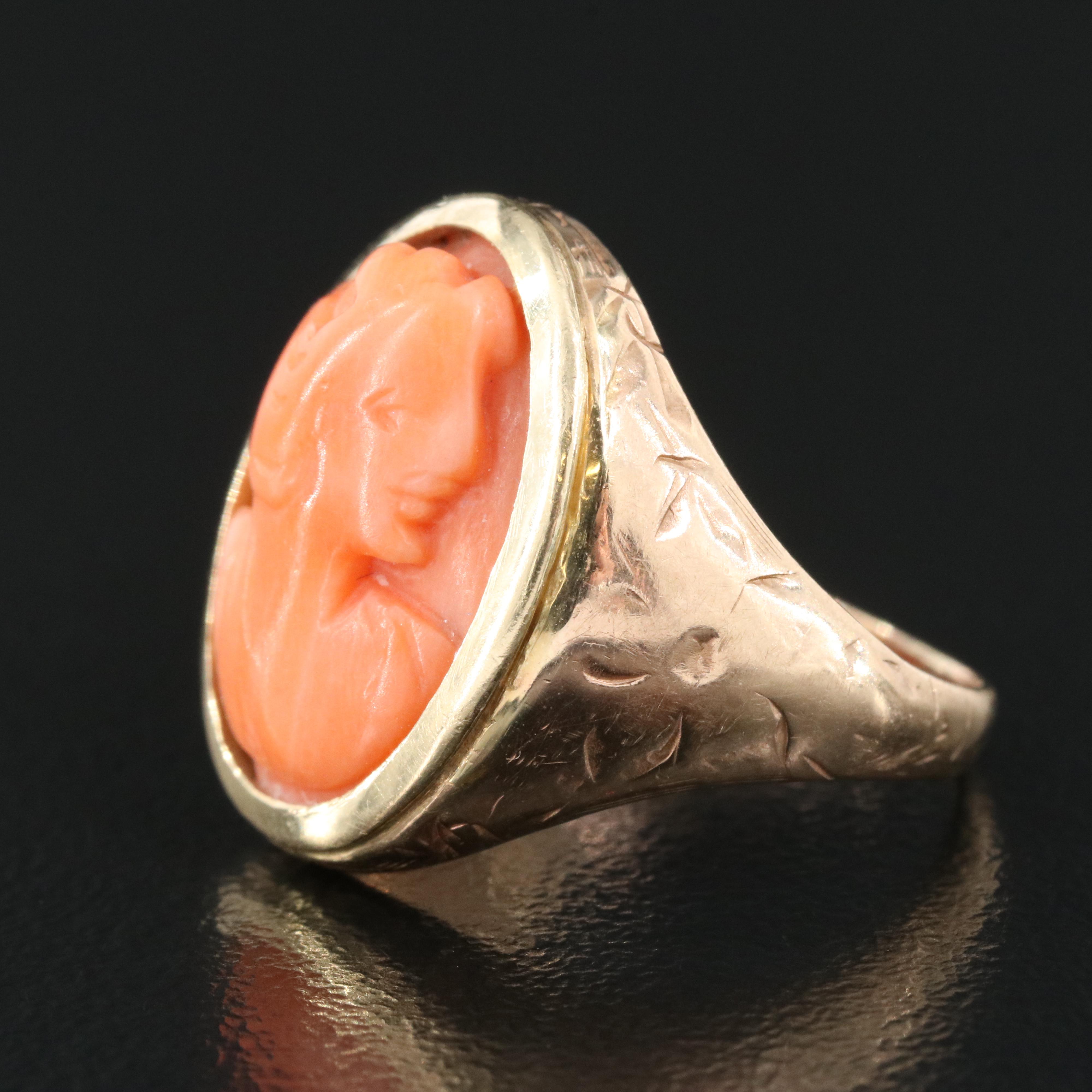 10K Coral Cameo Ring