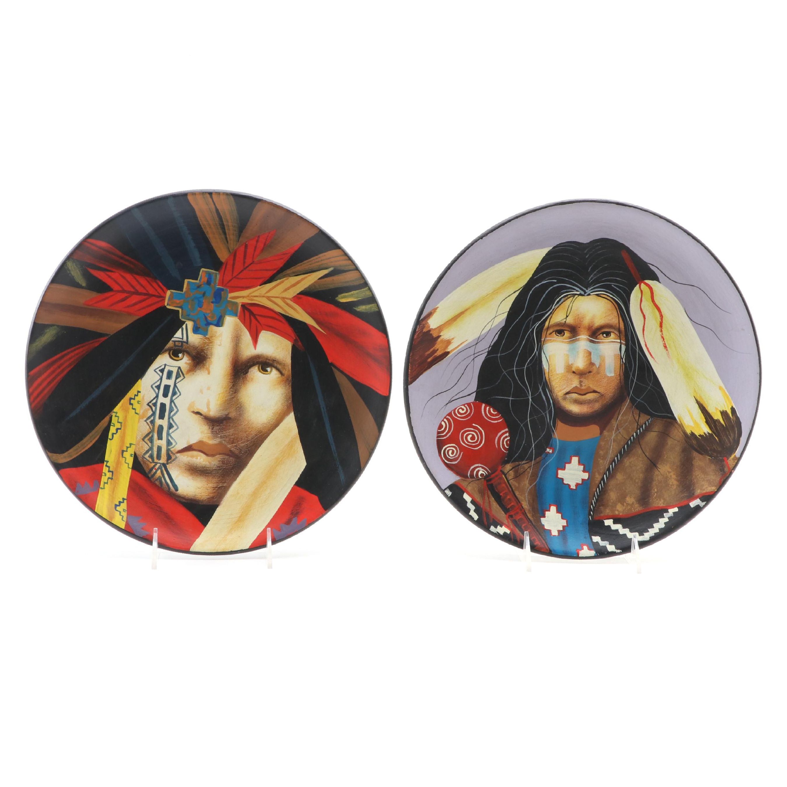 Peruvian Artist Signed Hand-Painted Earthenware Plates