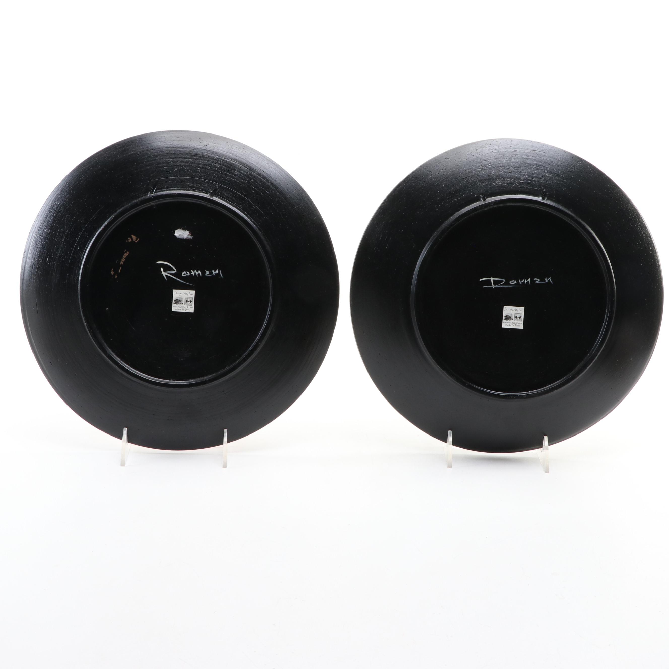 Peruvian Artist Signed Hand-Painted Earthenware Plates