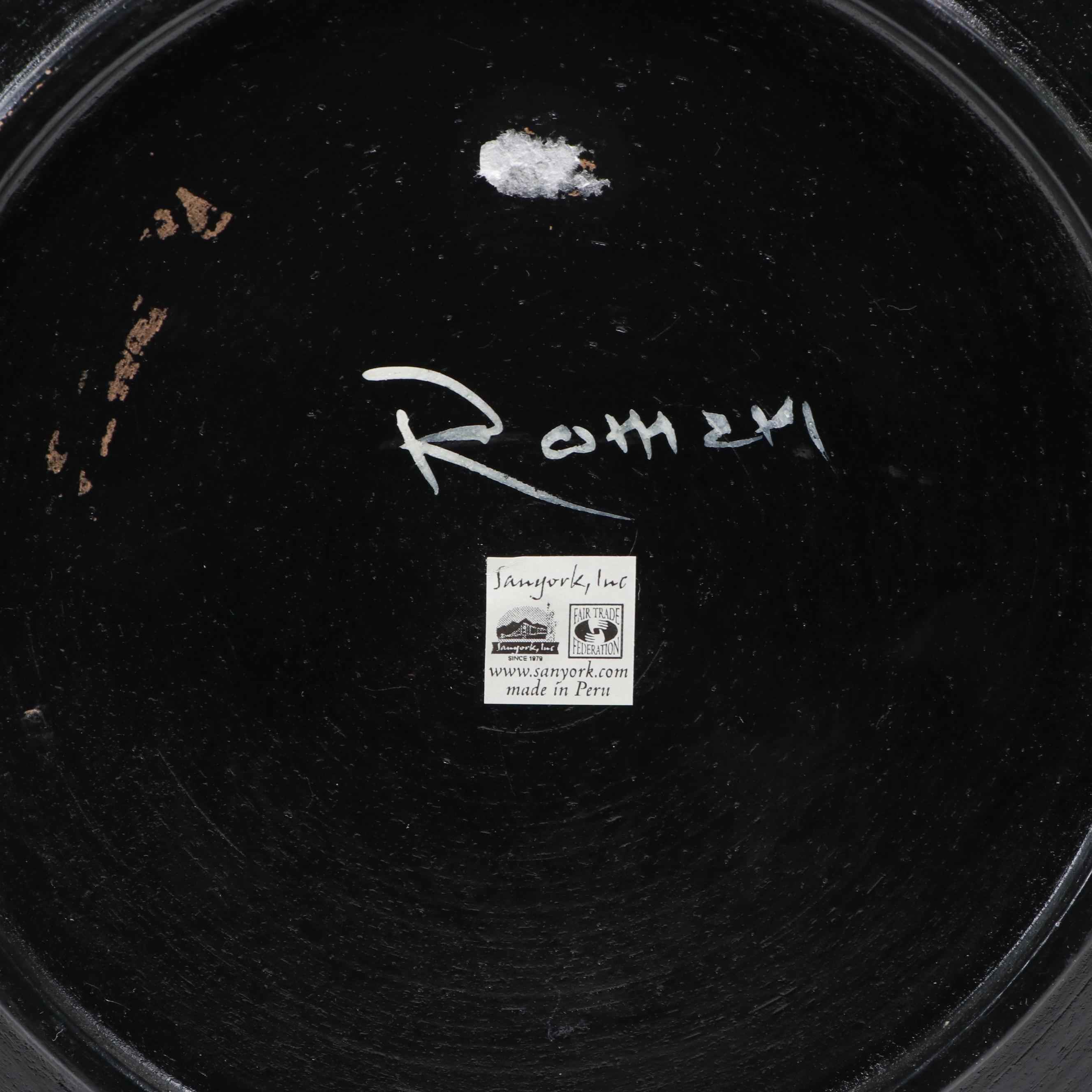 Peruvian Artist Signed Hand-Painted Earthenware Plates