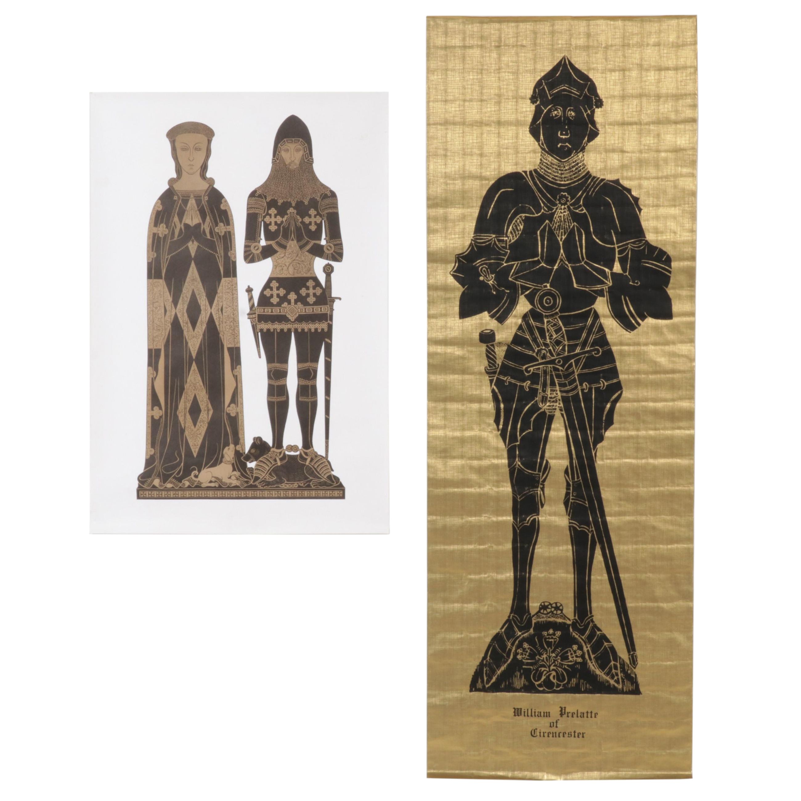 Lithograph and Relief Print of European Tomb Figures, Late 20th Century