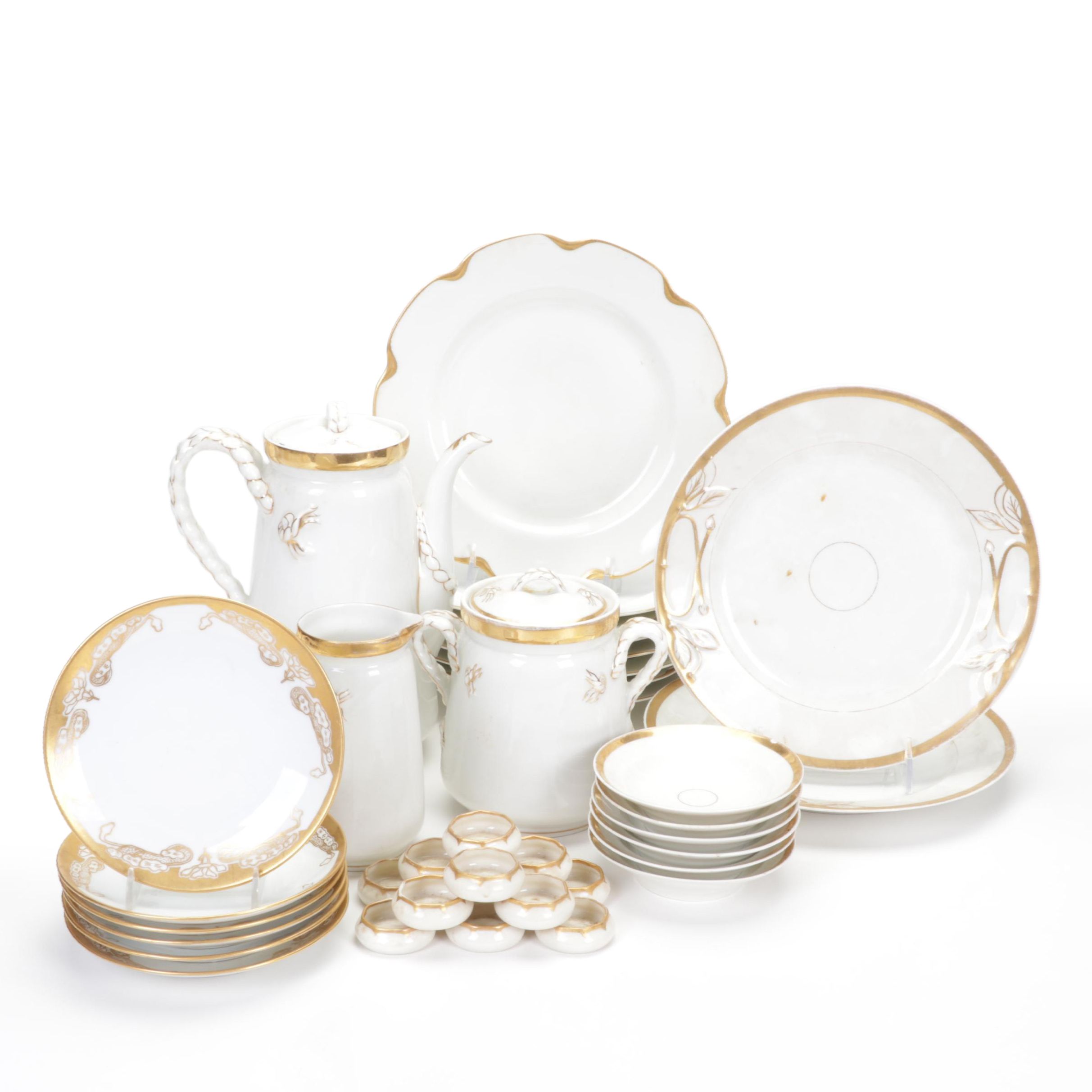 Haviland "Silver Anniversary" and "Wedding Ring" Gilt Porcelain Dinnerware