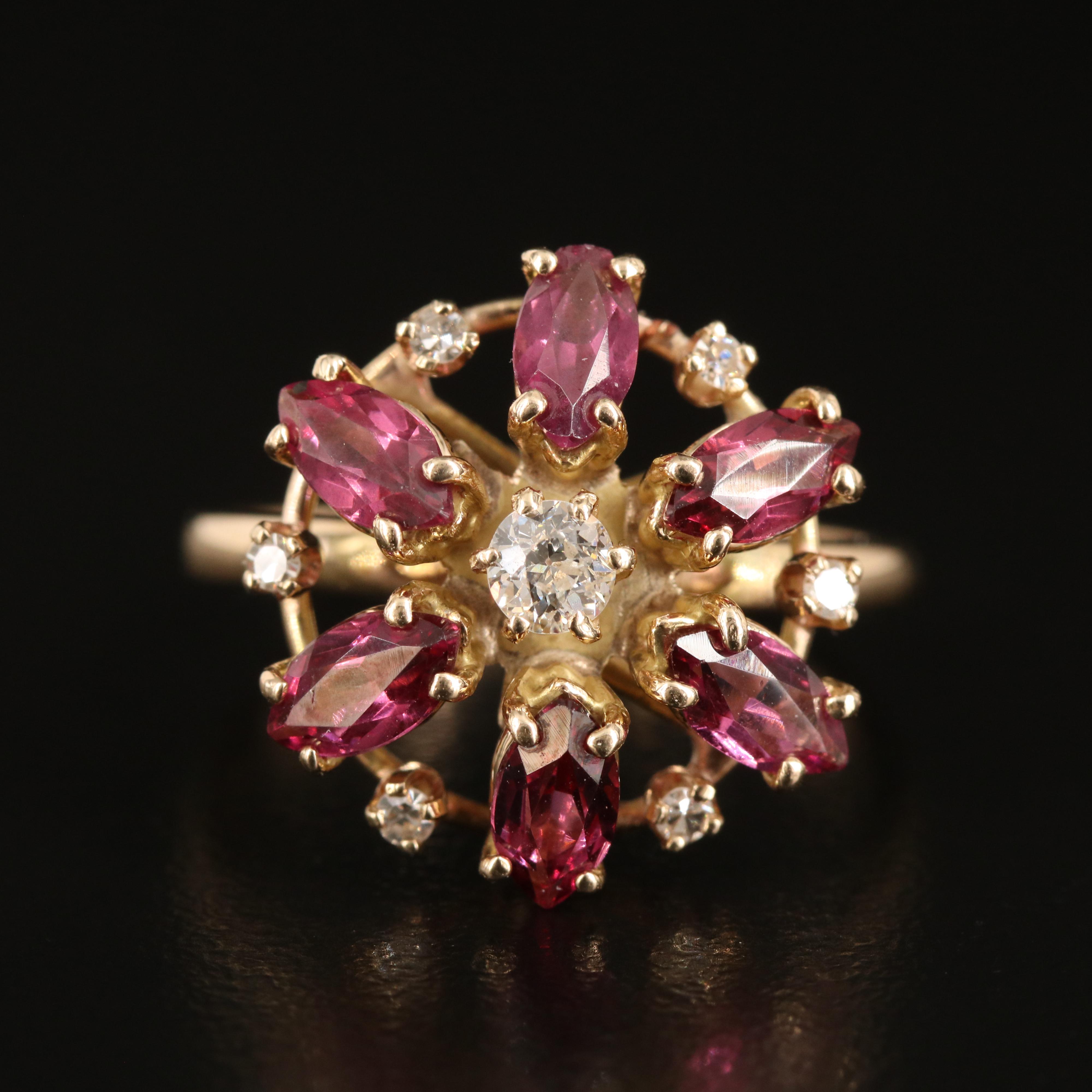 14K Garnet and Diamond Floral Ring