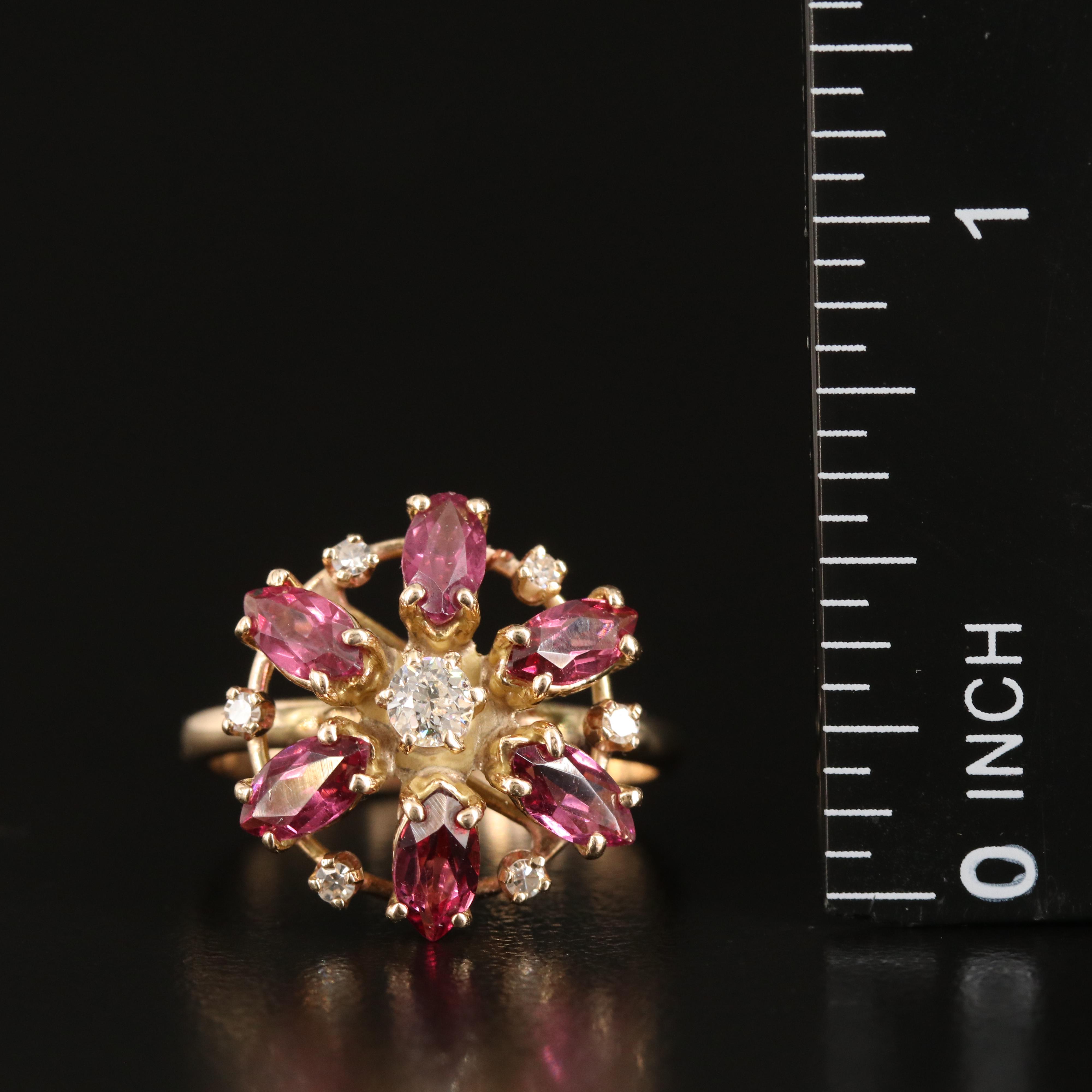 14K Garnet and Diamond Floral Ring