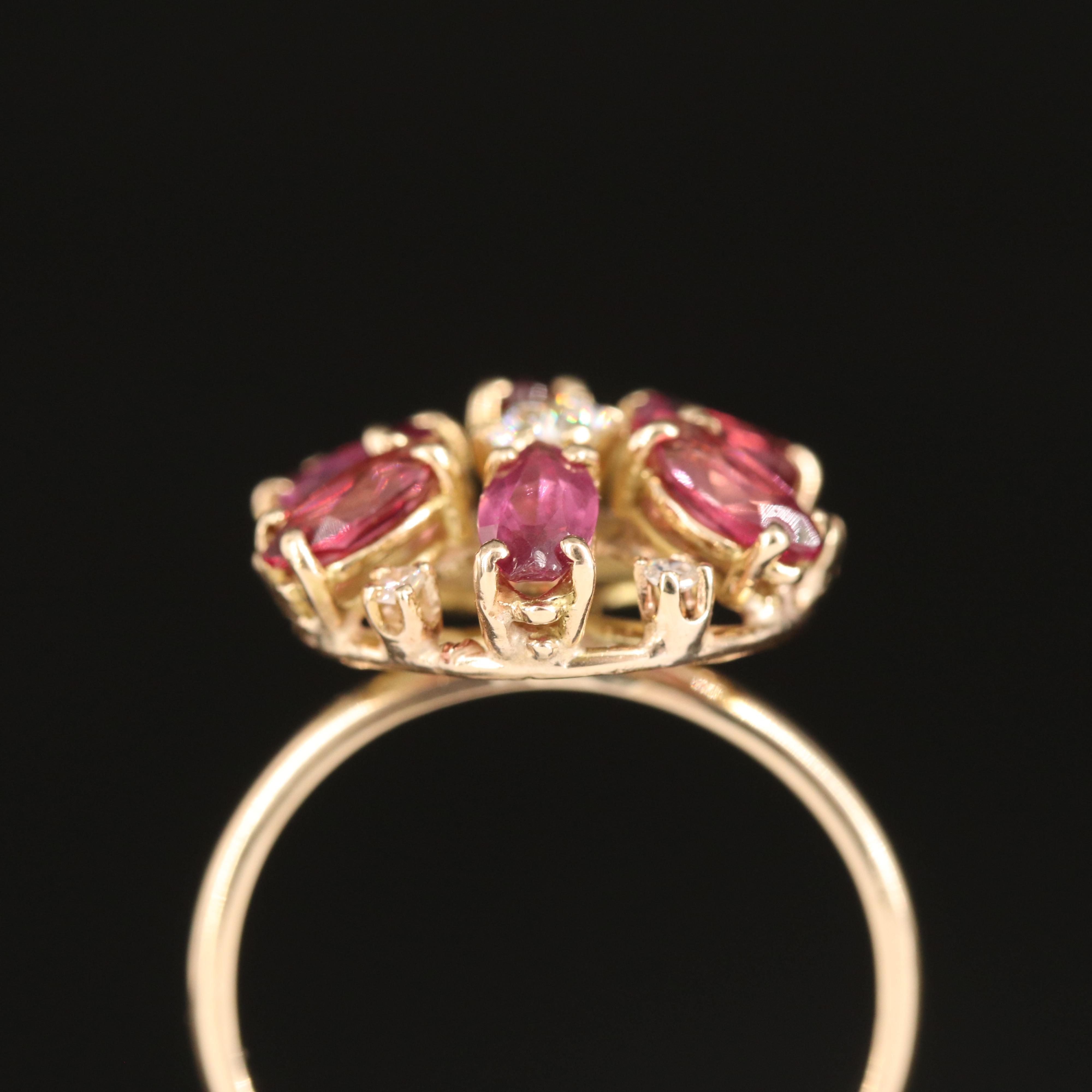 14K Garnet and Diamond Floral Ring