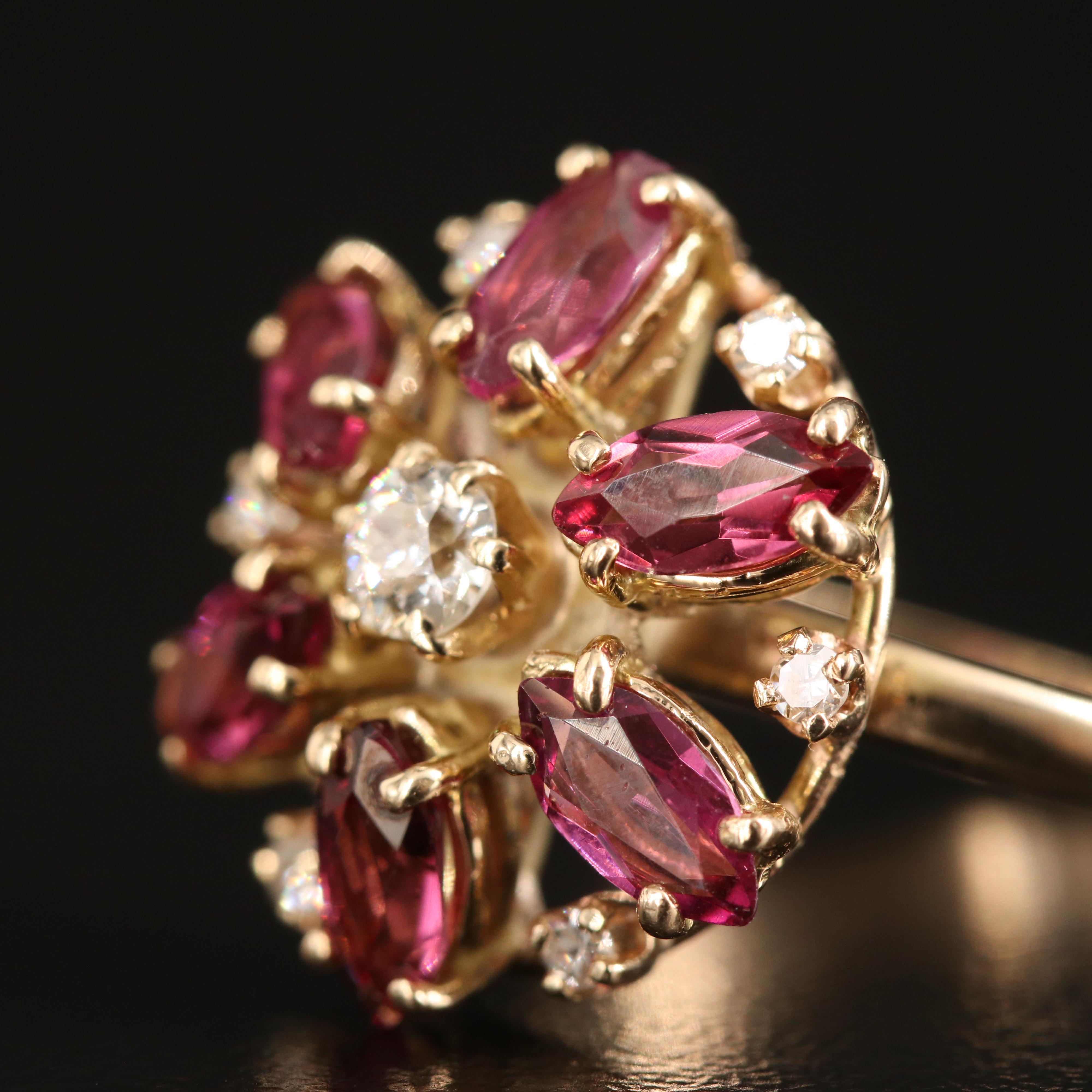 14K Garnet and Diamond Floral Ring