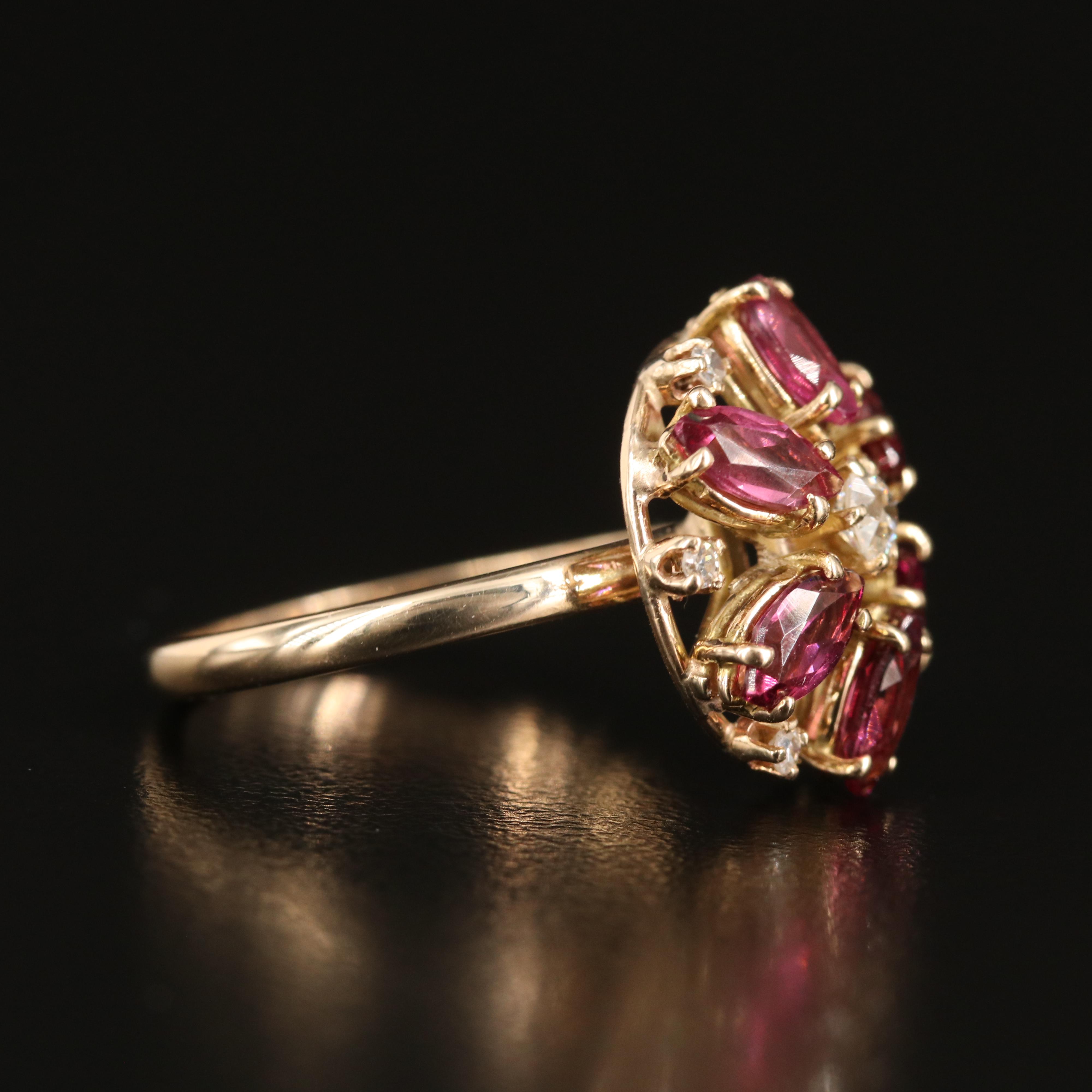 14K Garnet and Diamond Floral Ring