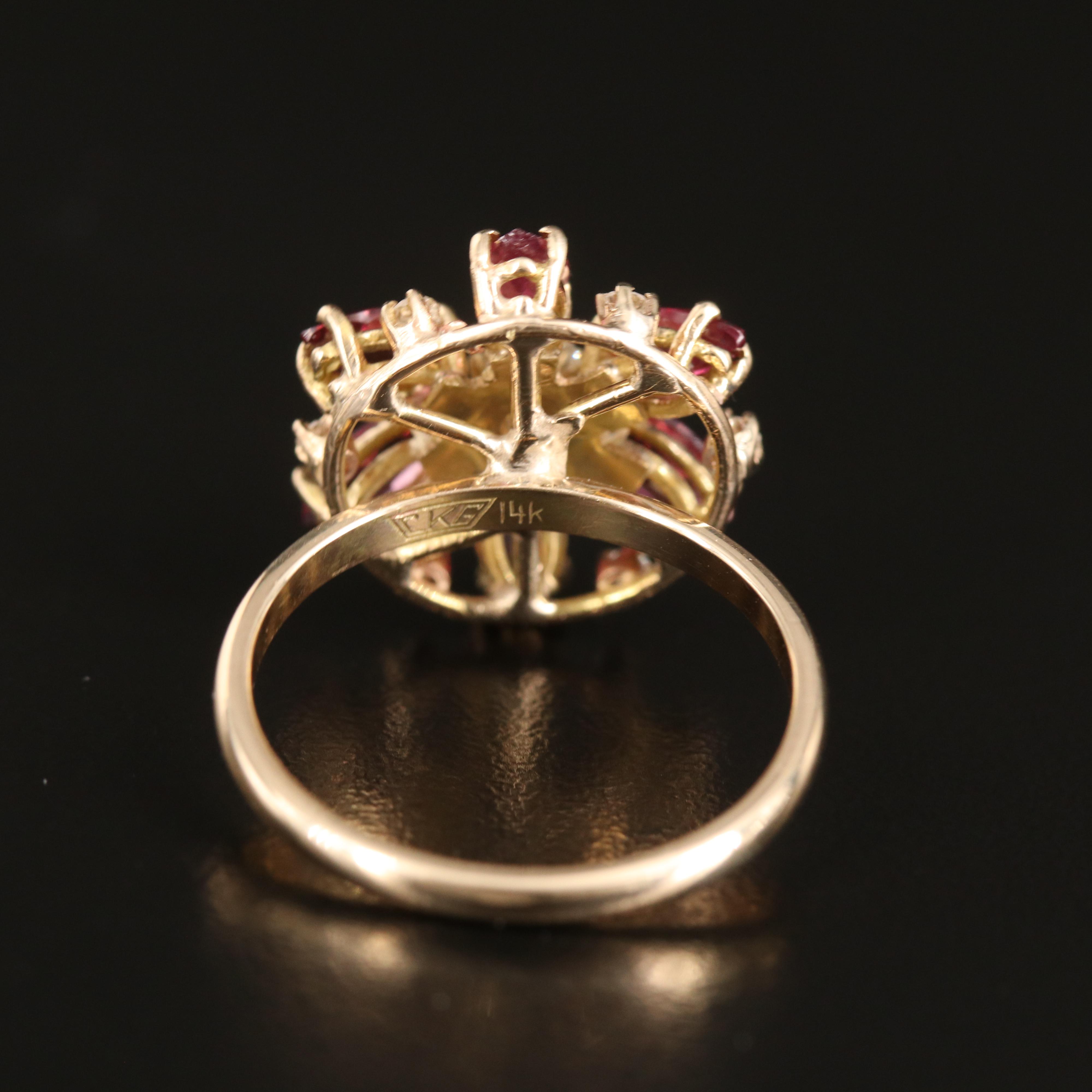 14K Garnet and Diamond Floral Ring