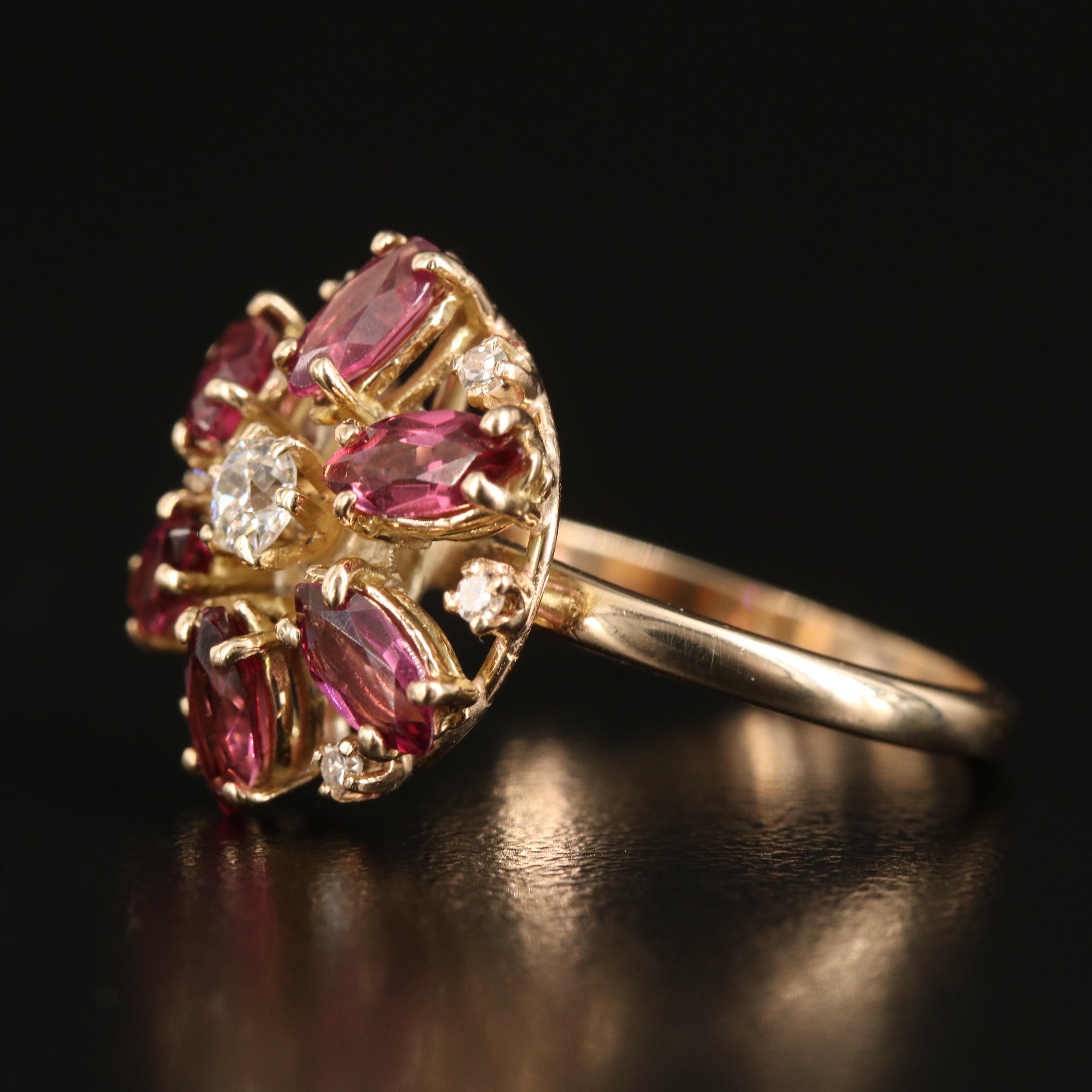 14K Garnet and Diamond Floral Ring