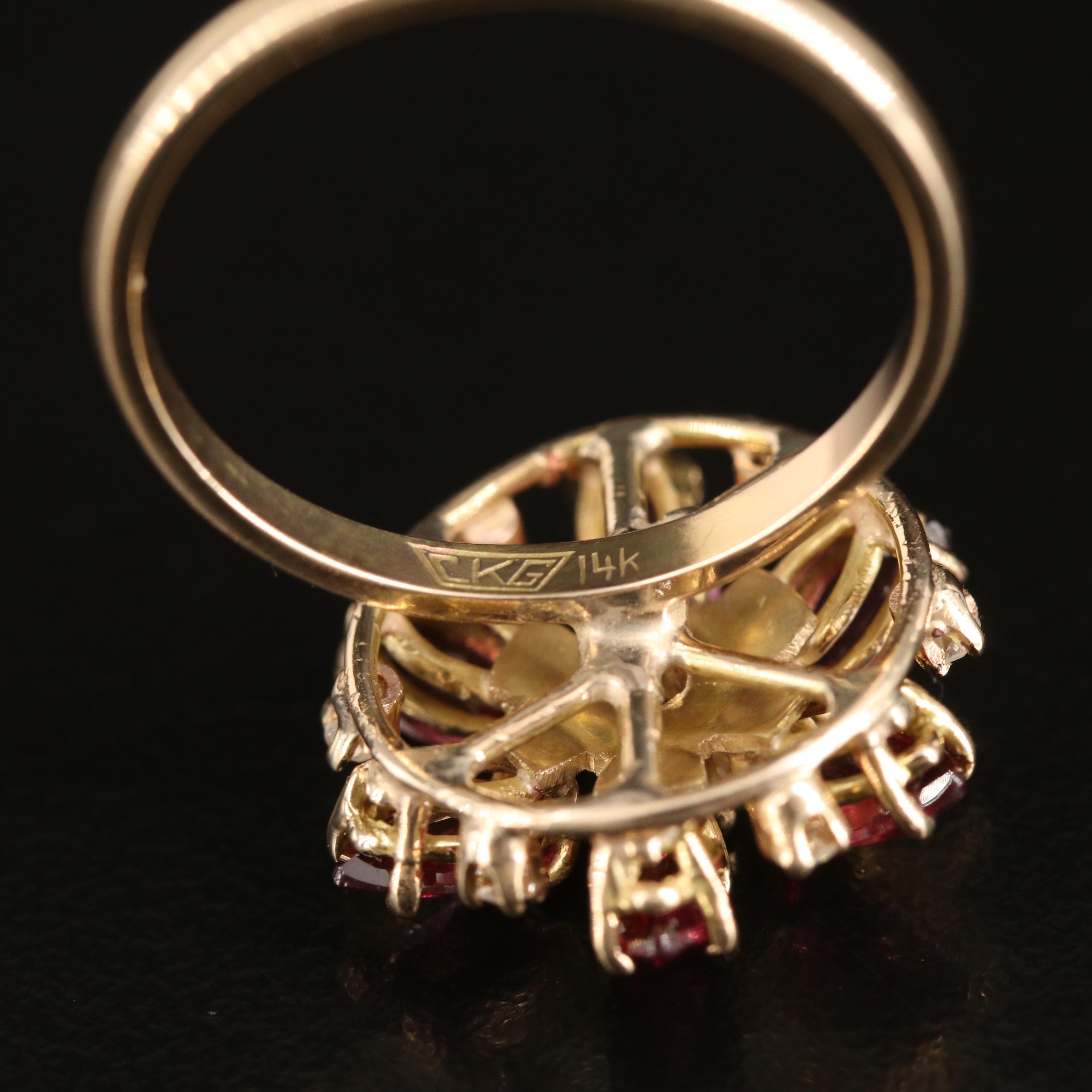 14K Garnet and Diamond Floral Ring