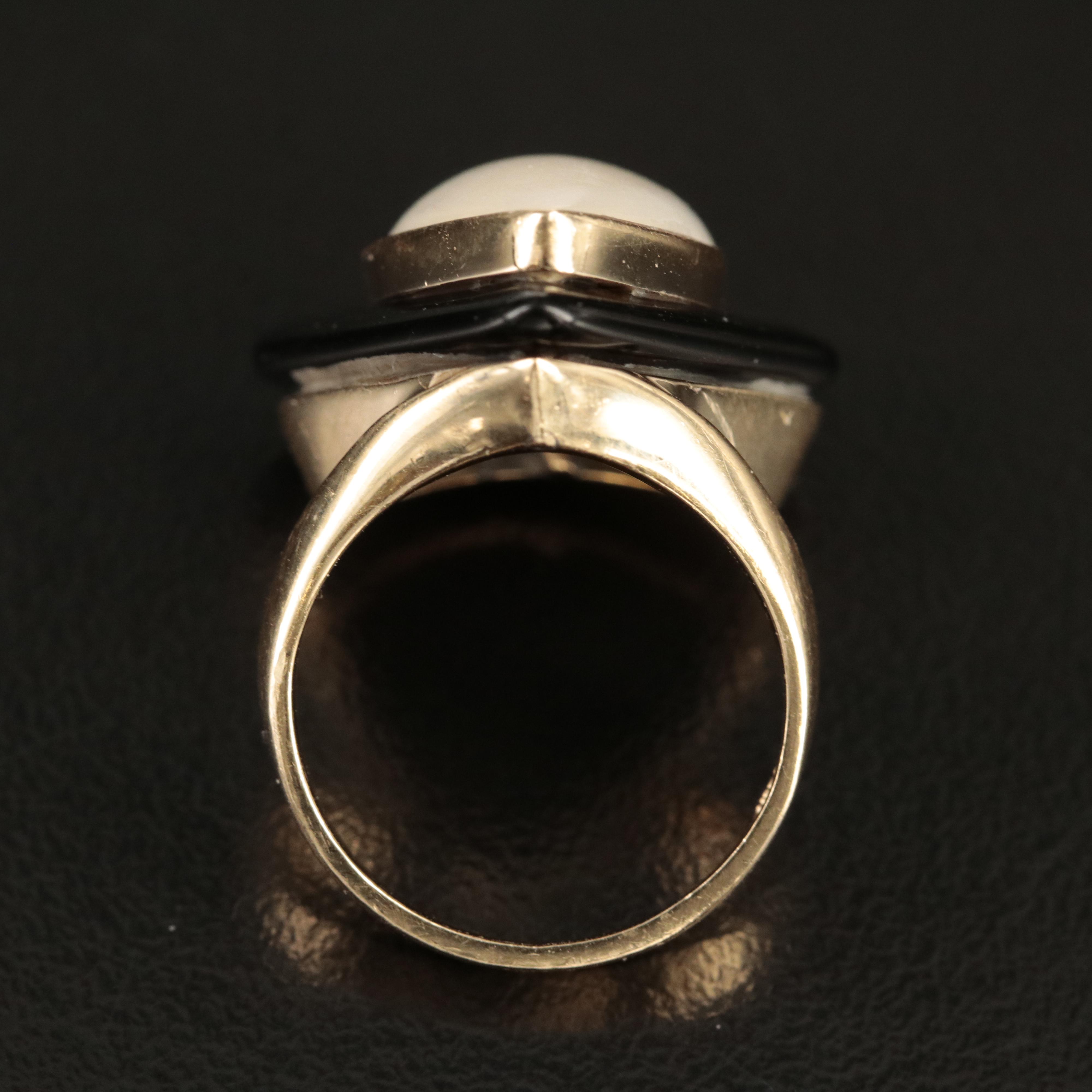14K Black Onyx Slice and Mabé Pearl Ring