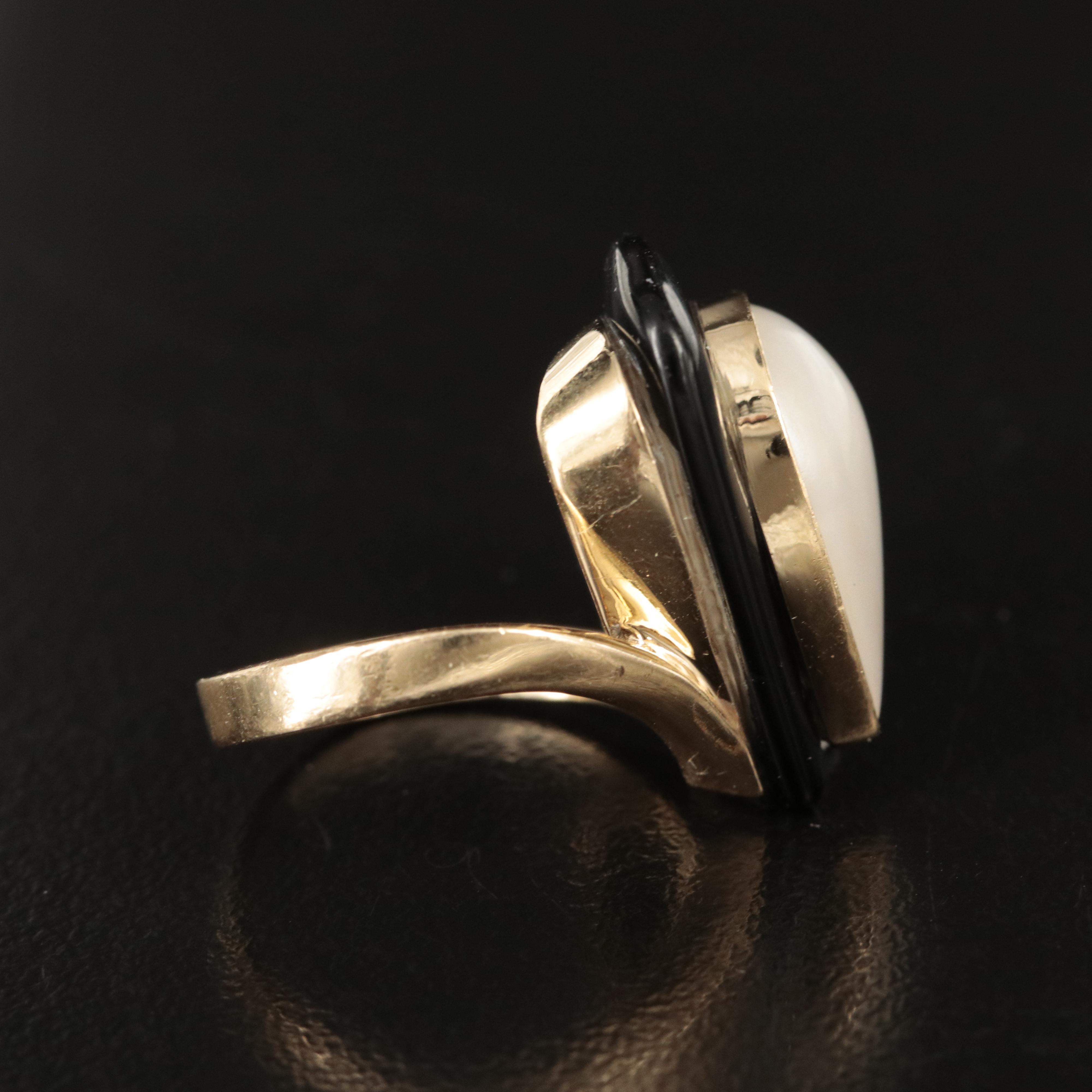 14K Black Onyx Slice and Mabé Pearl Ring