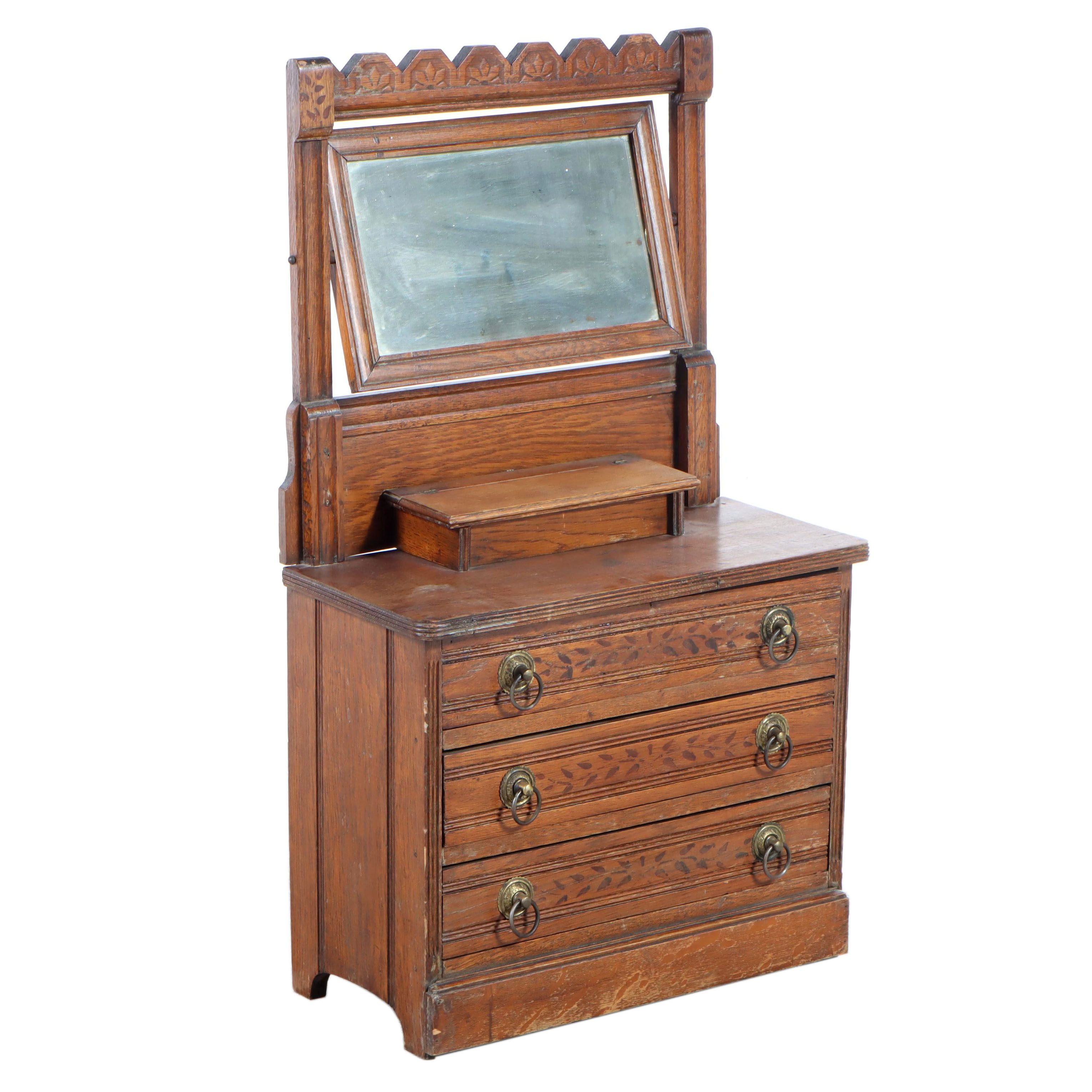 Late Victorian Paint-Decorated Oak Three-Drawer Dresser, circa 1900