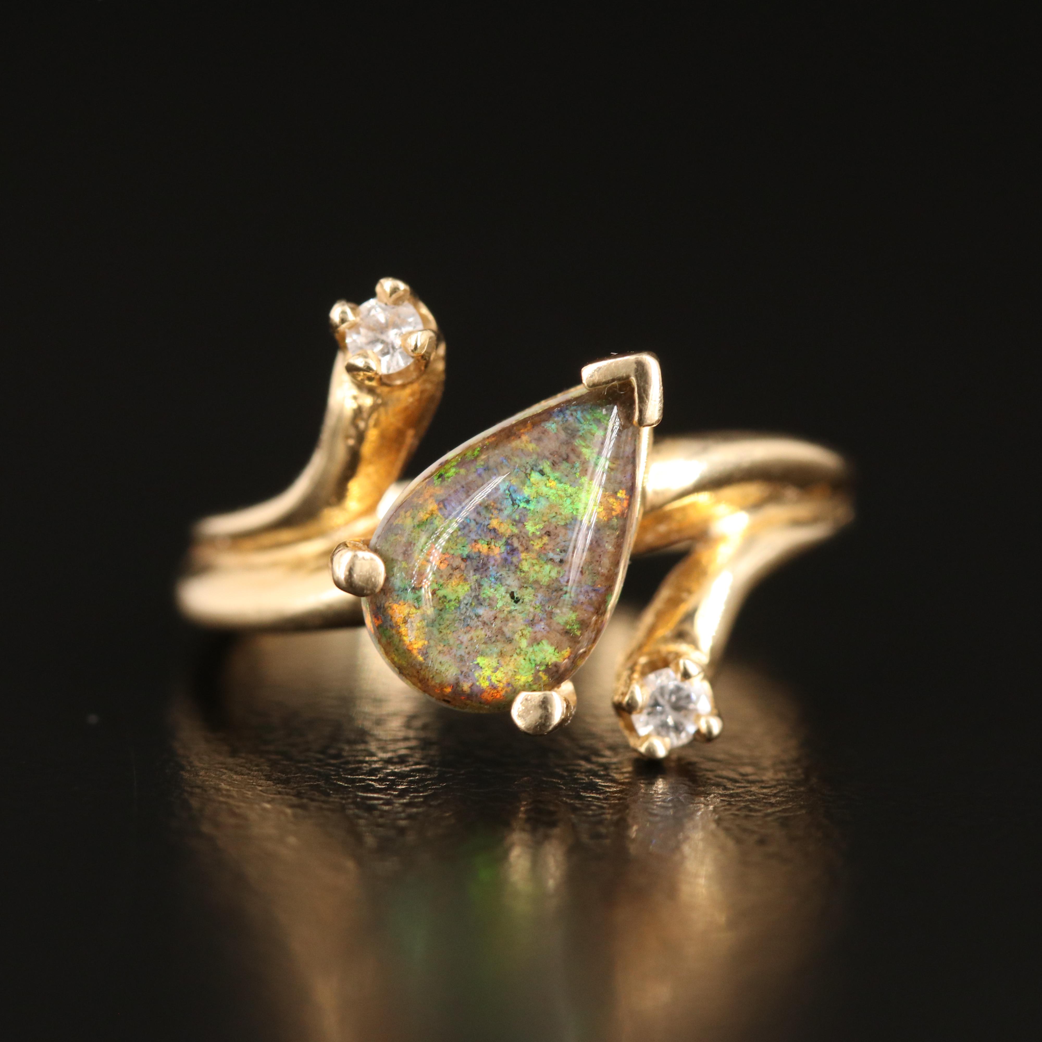 14K Opal Triplet and Diamond Bypass Ring