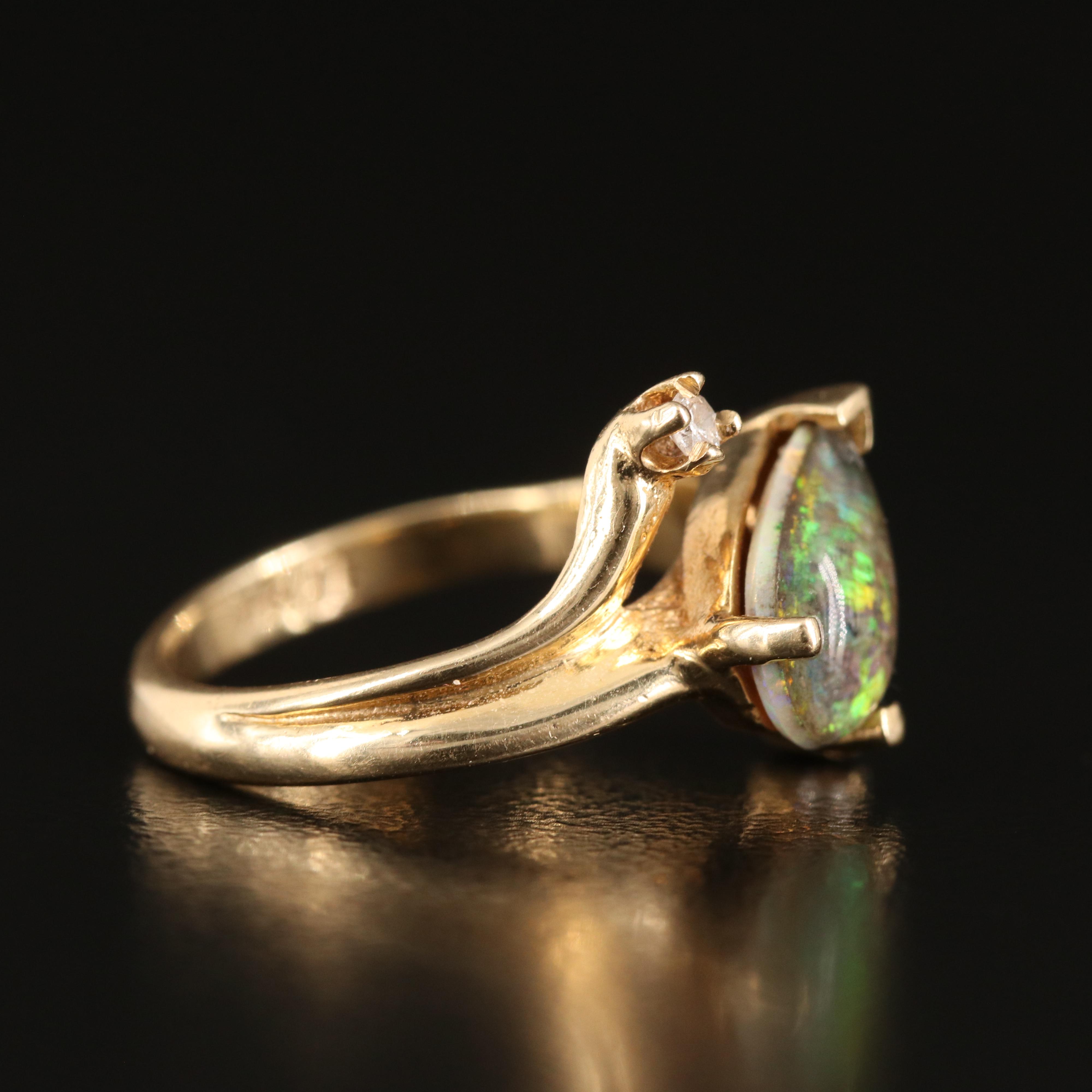 14K Opal Triplet and Diamond Bypass Ring