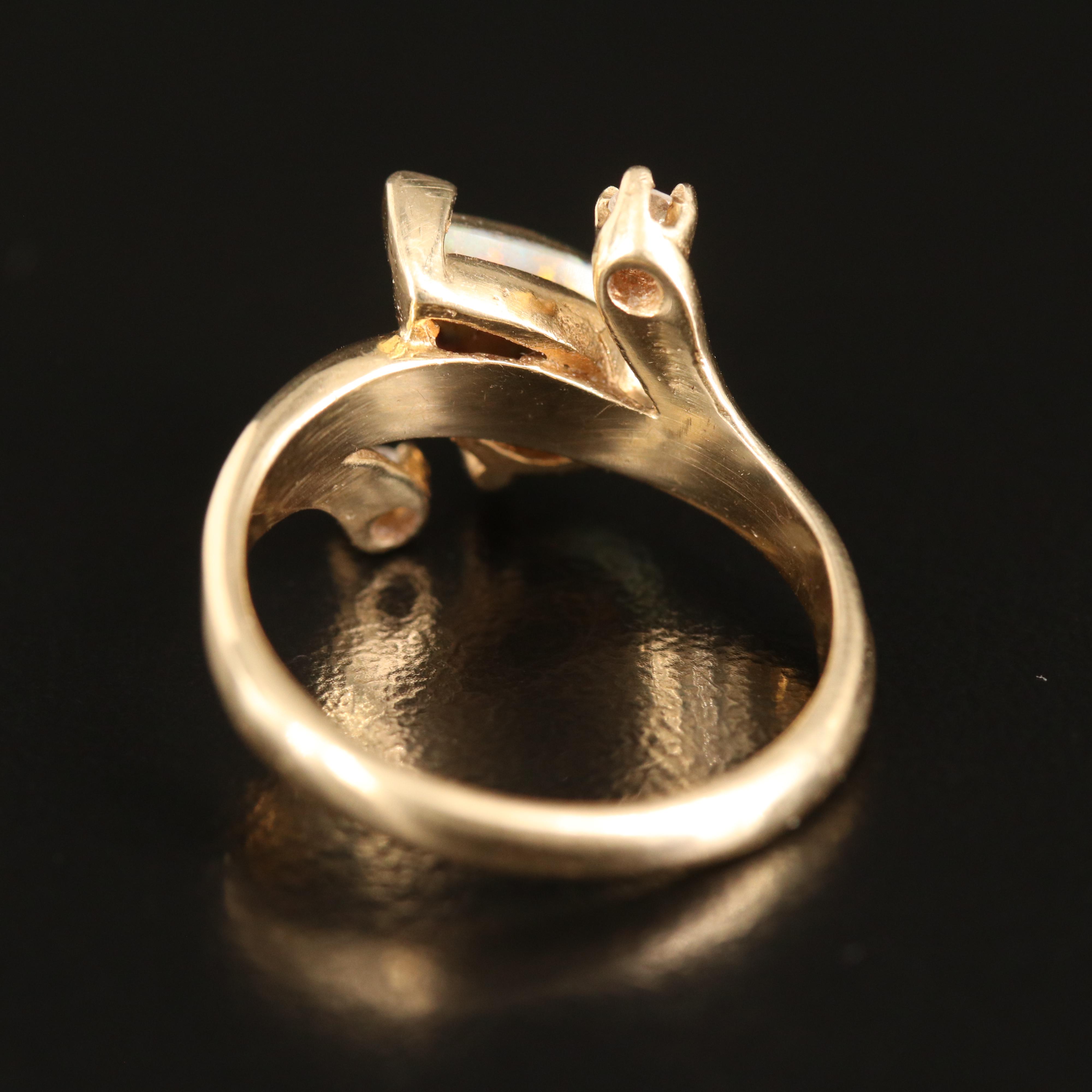 14K Opal Triplet and Diamond Bypass Ring