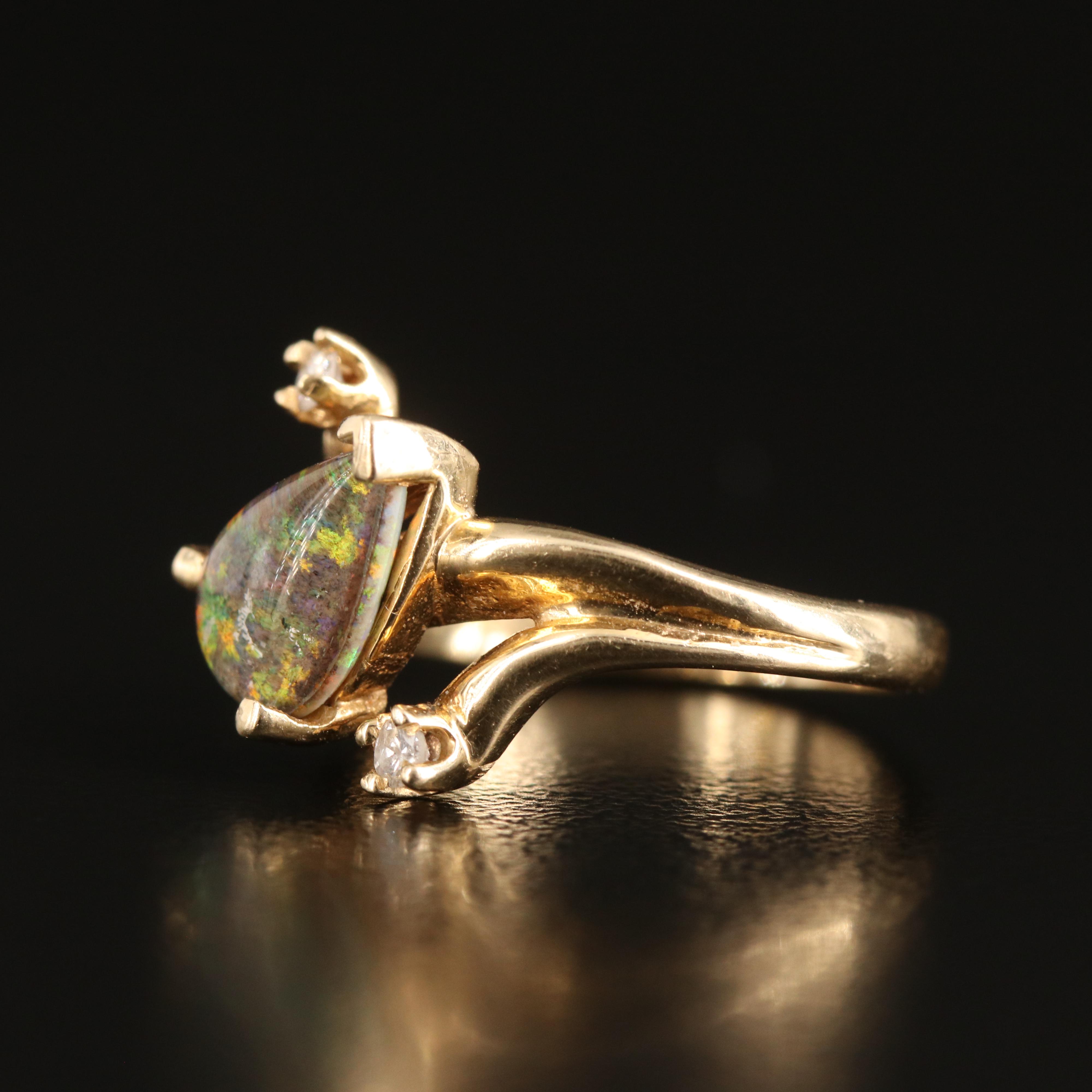 14K Opal Triplet and Diamond Bypass Ring