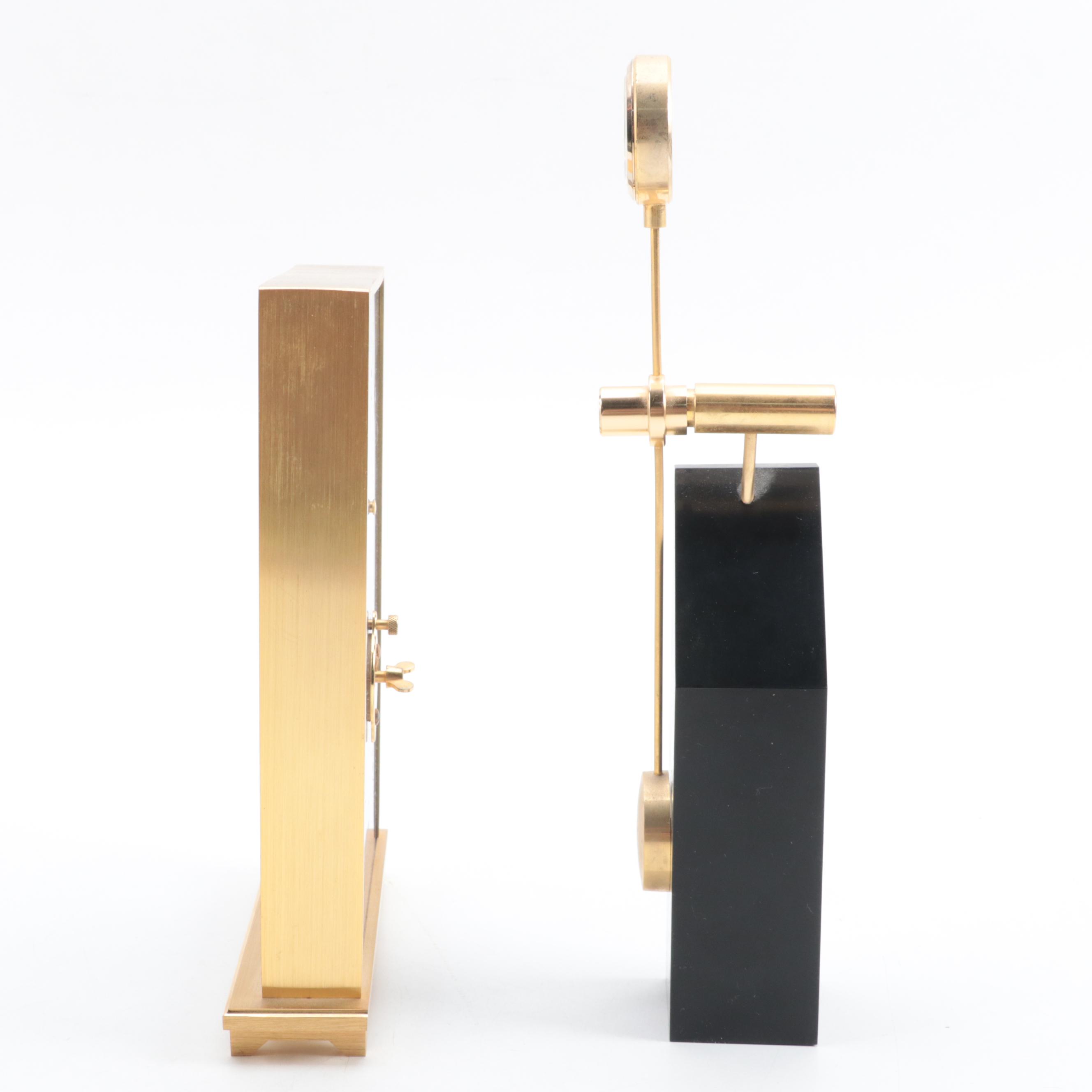 Swiss Jeweled Bronze Looping Desk Clock and Seiko Quartz Desk Clock