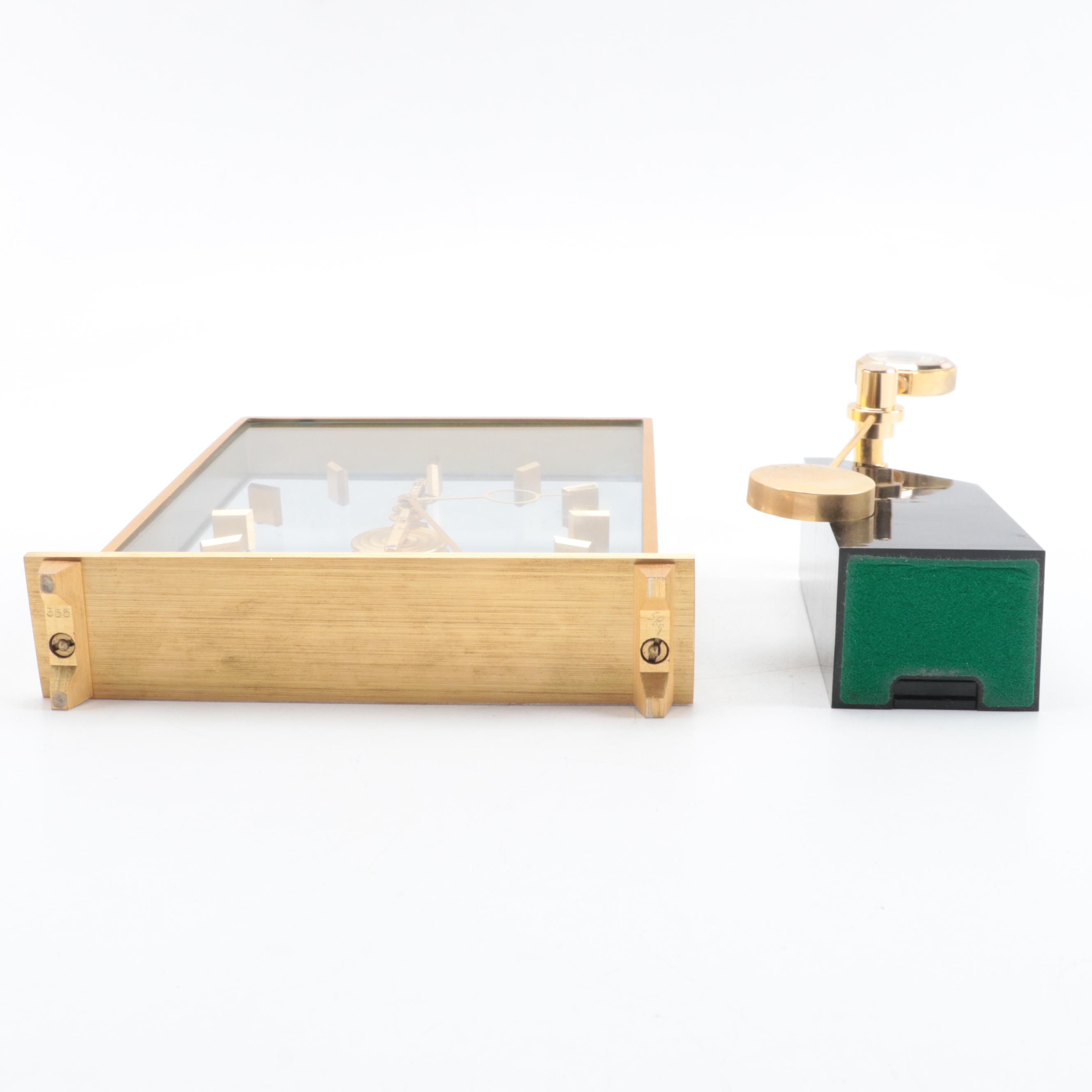 Swiss Jeweled Bronze Looping Desk Clock and Seiko Quartz Desk Clock