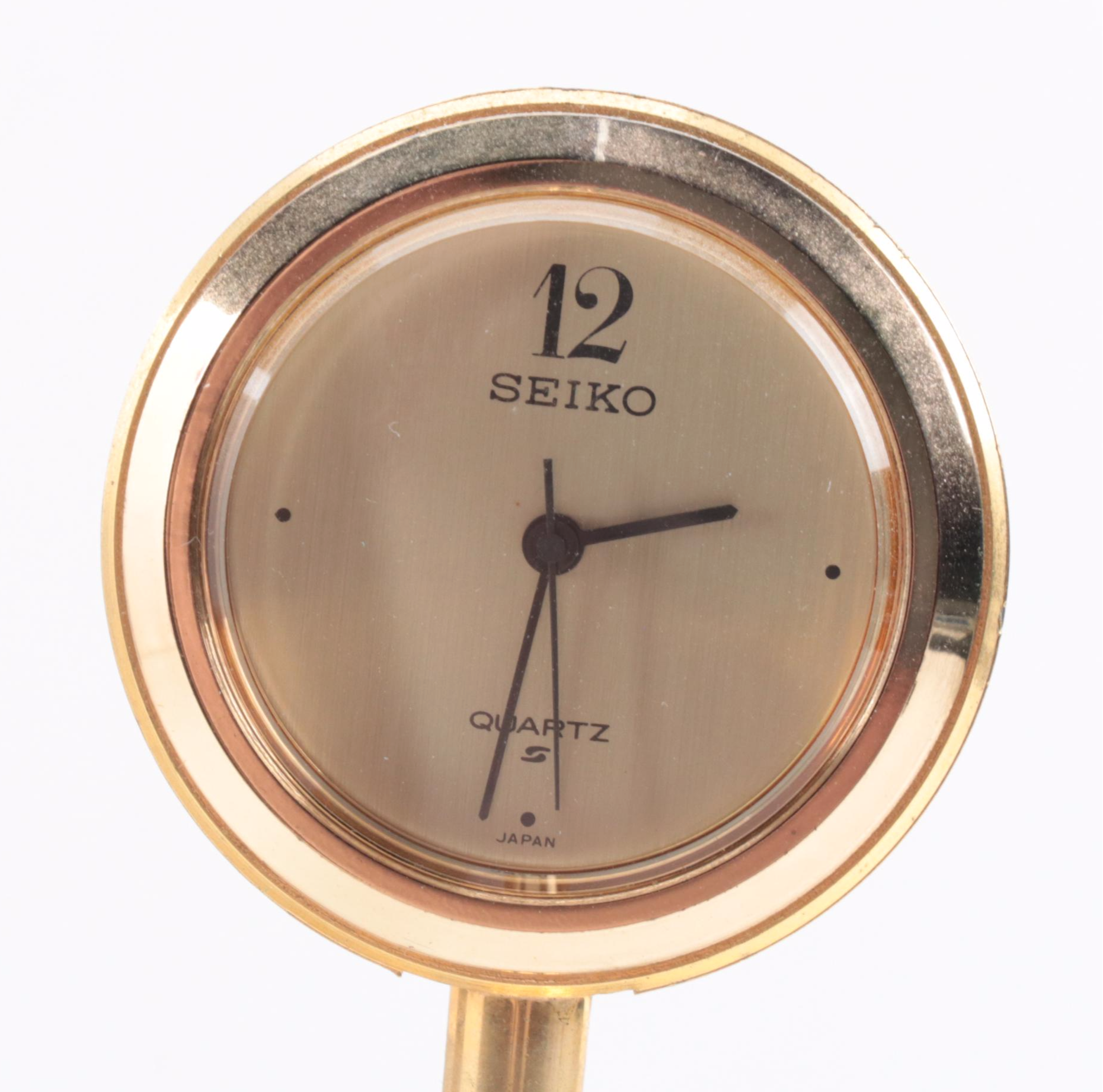 Swiss Jeweled Bronze Looping Desk Clock and Seiko Quartz Desk Clock