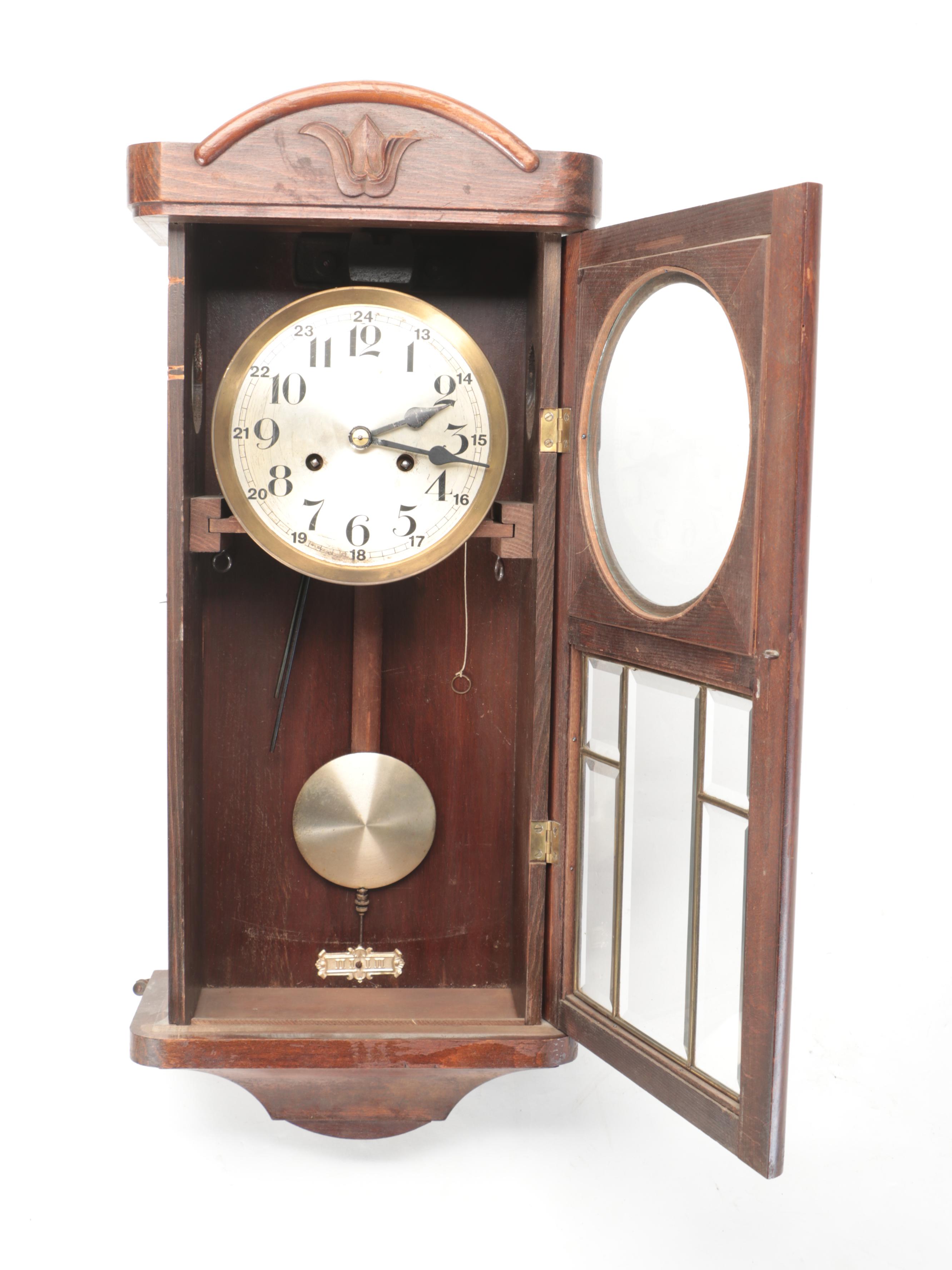Art Deco Wood Cased Wall Clock, Early to Mid 20th Century