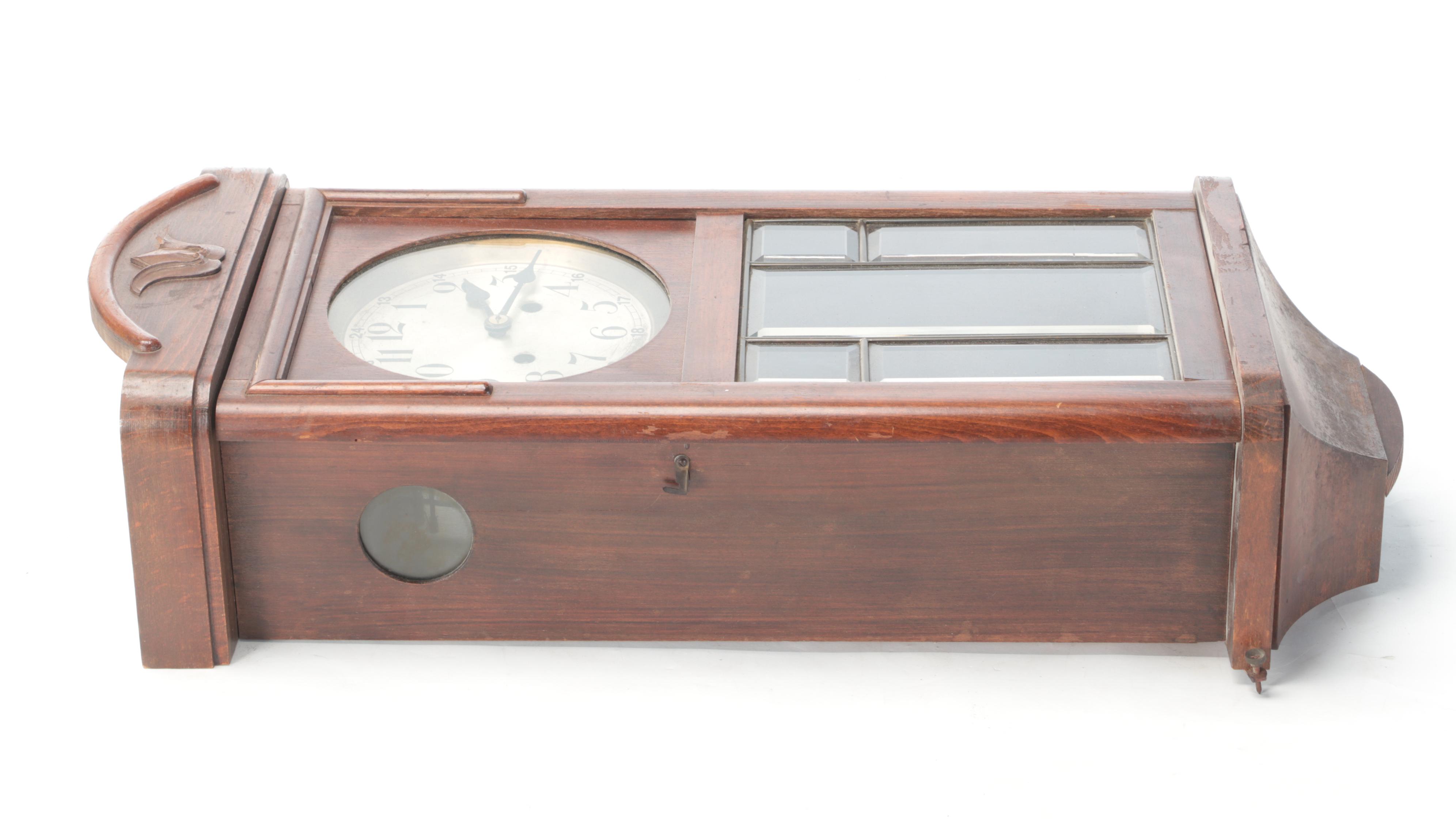 Art Deco Wood Cased Wall Clock, Early to Mid 20th Century