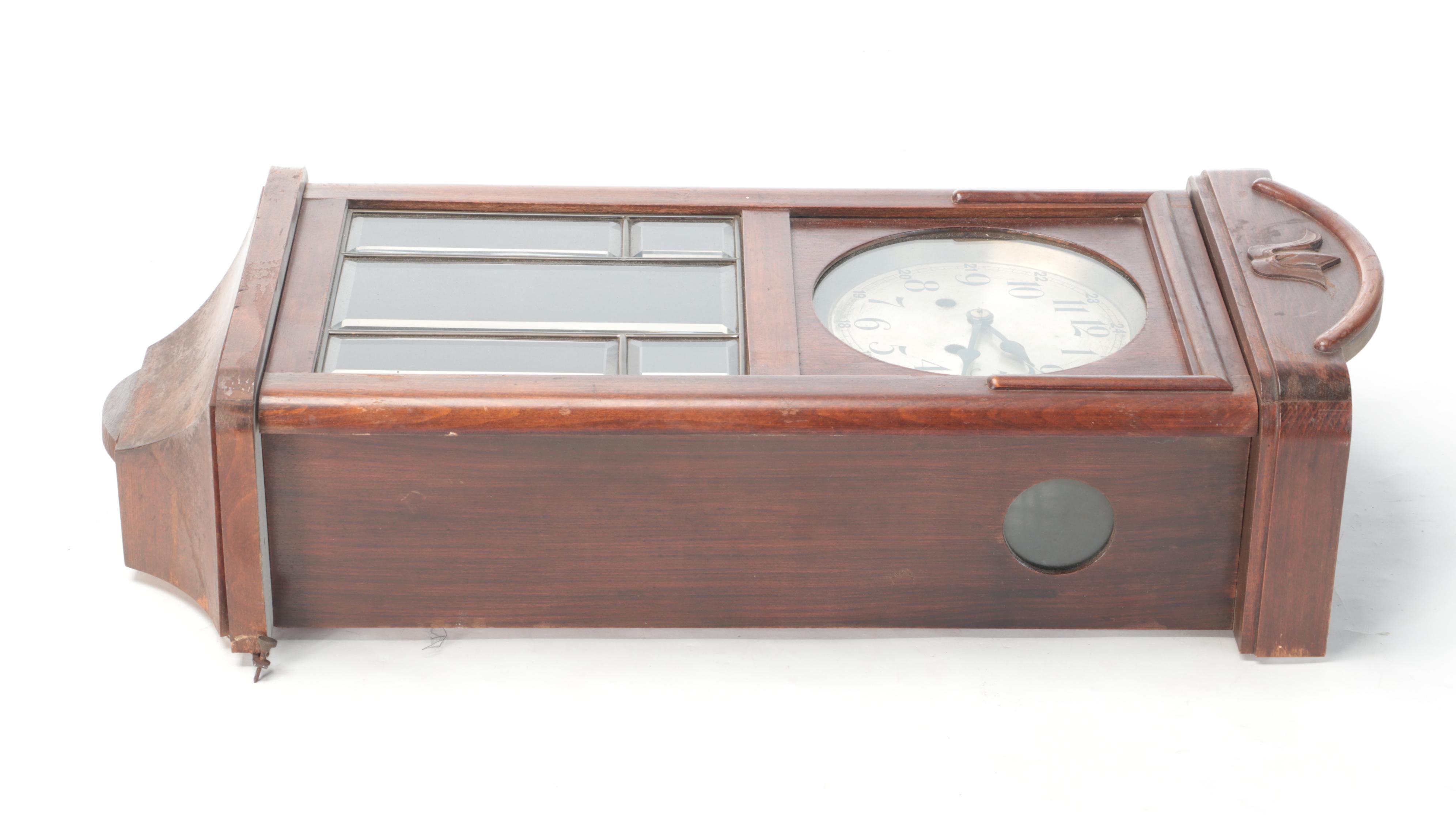 Art Deco Wood Cased Wall Clock, Early to Mid 20th Century