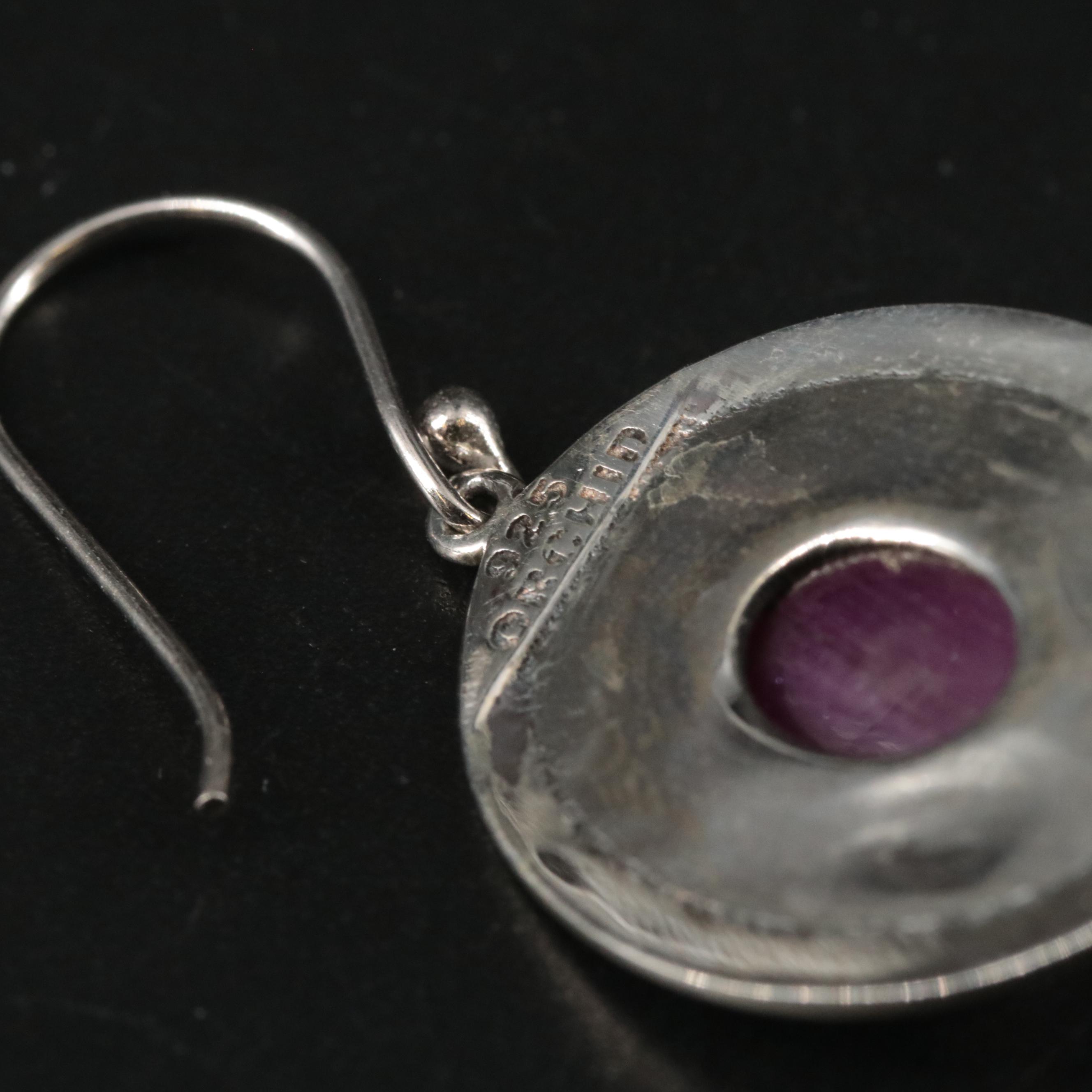 Sterling Ruby and Imitated Turquoise Dangle Earrings