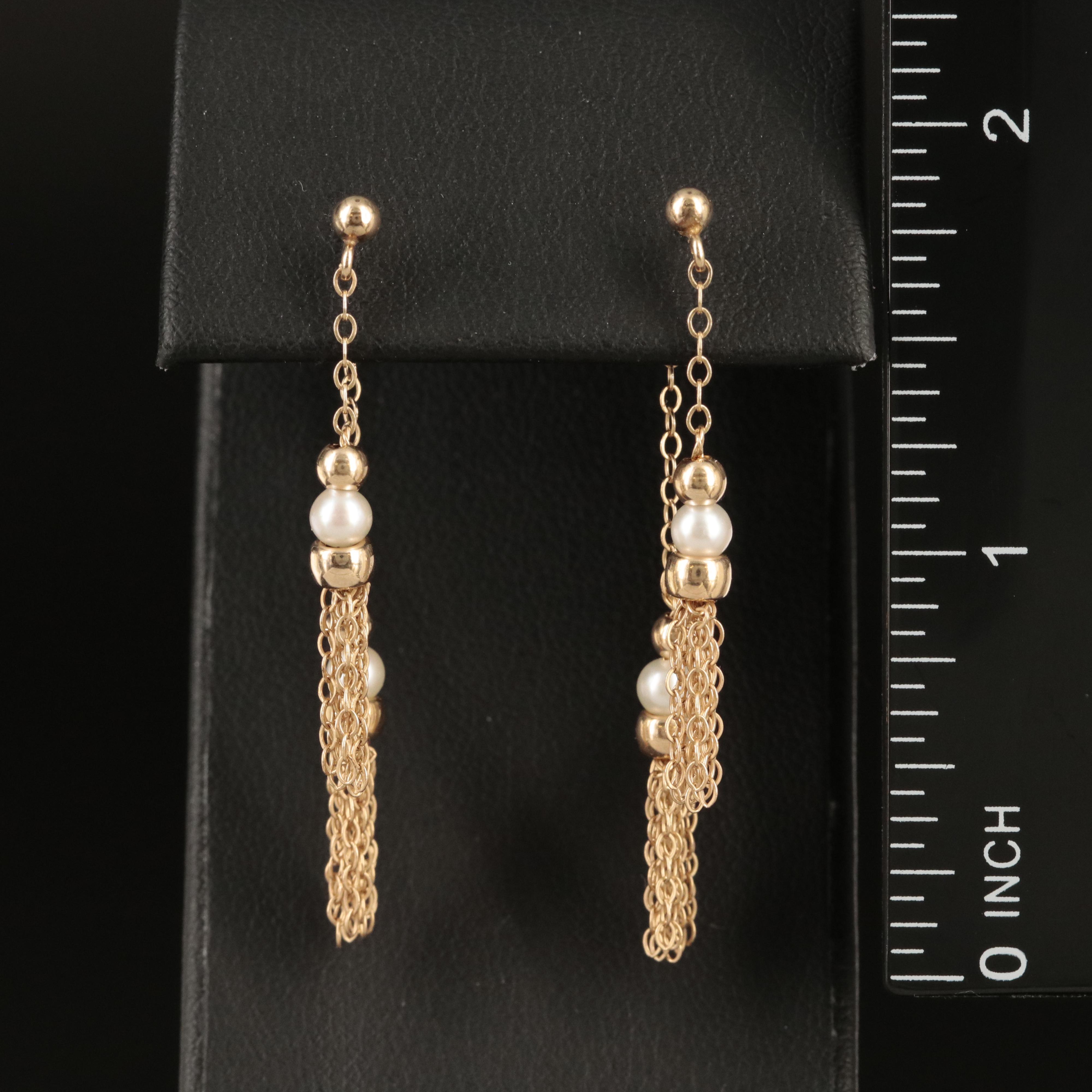 14K Pearl Tassel Earrings