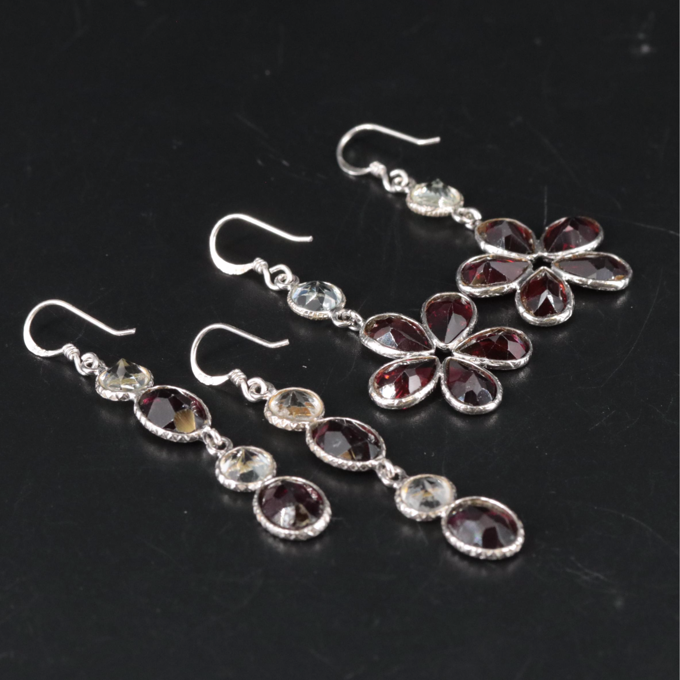 Sterling Garnet and Topaz Dangle Earrings
