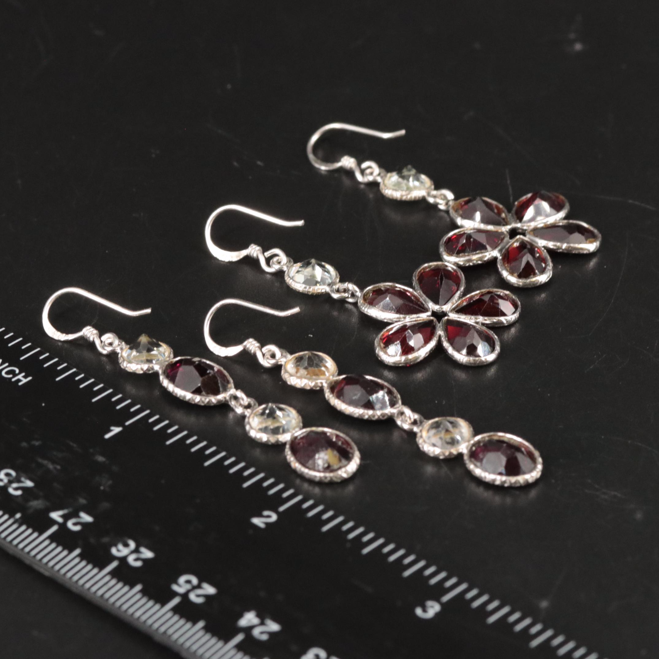 Sterling Garnet and Topaz Dangle Earrings