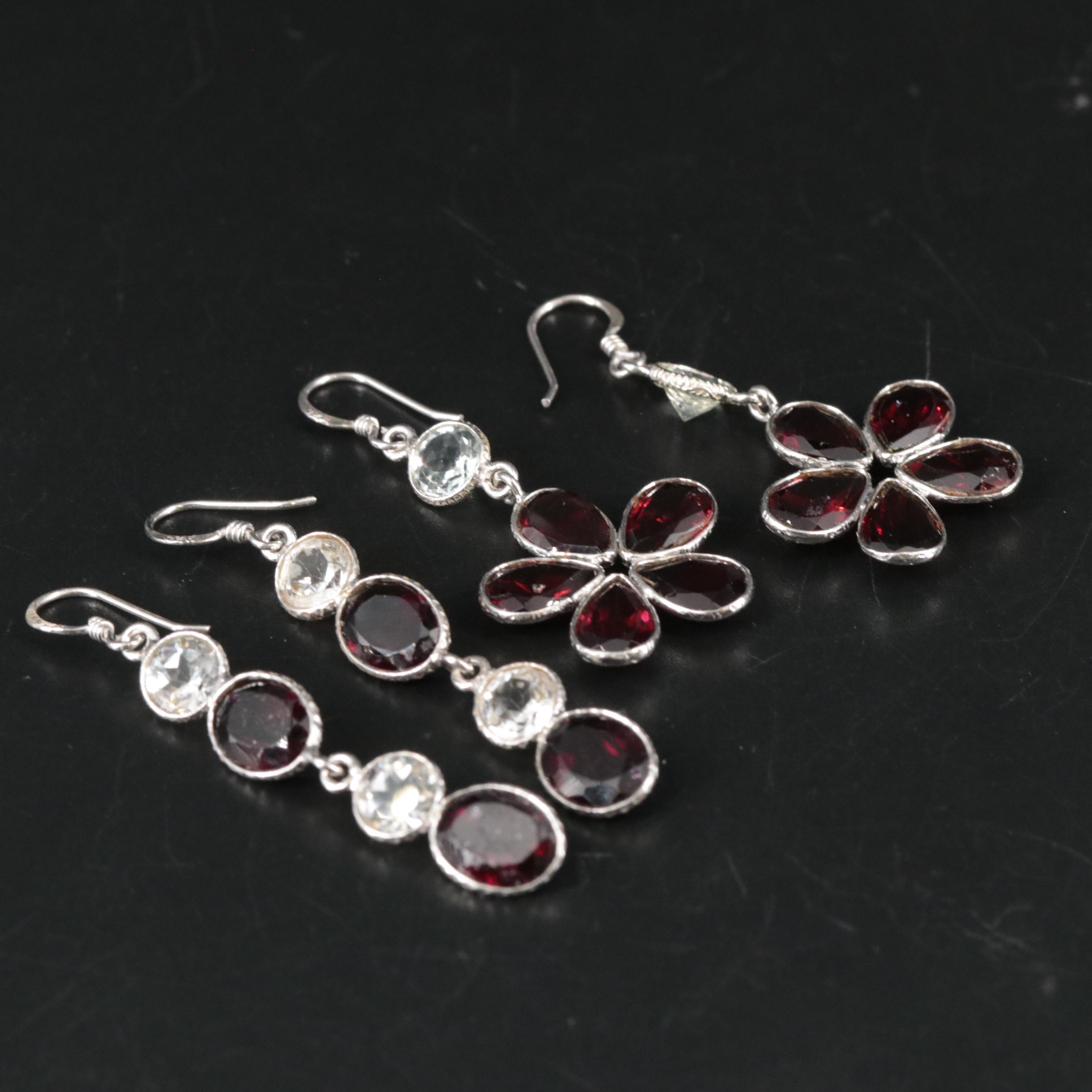 Sterling Garnet and Topaz Dangle Earrings