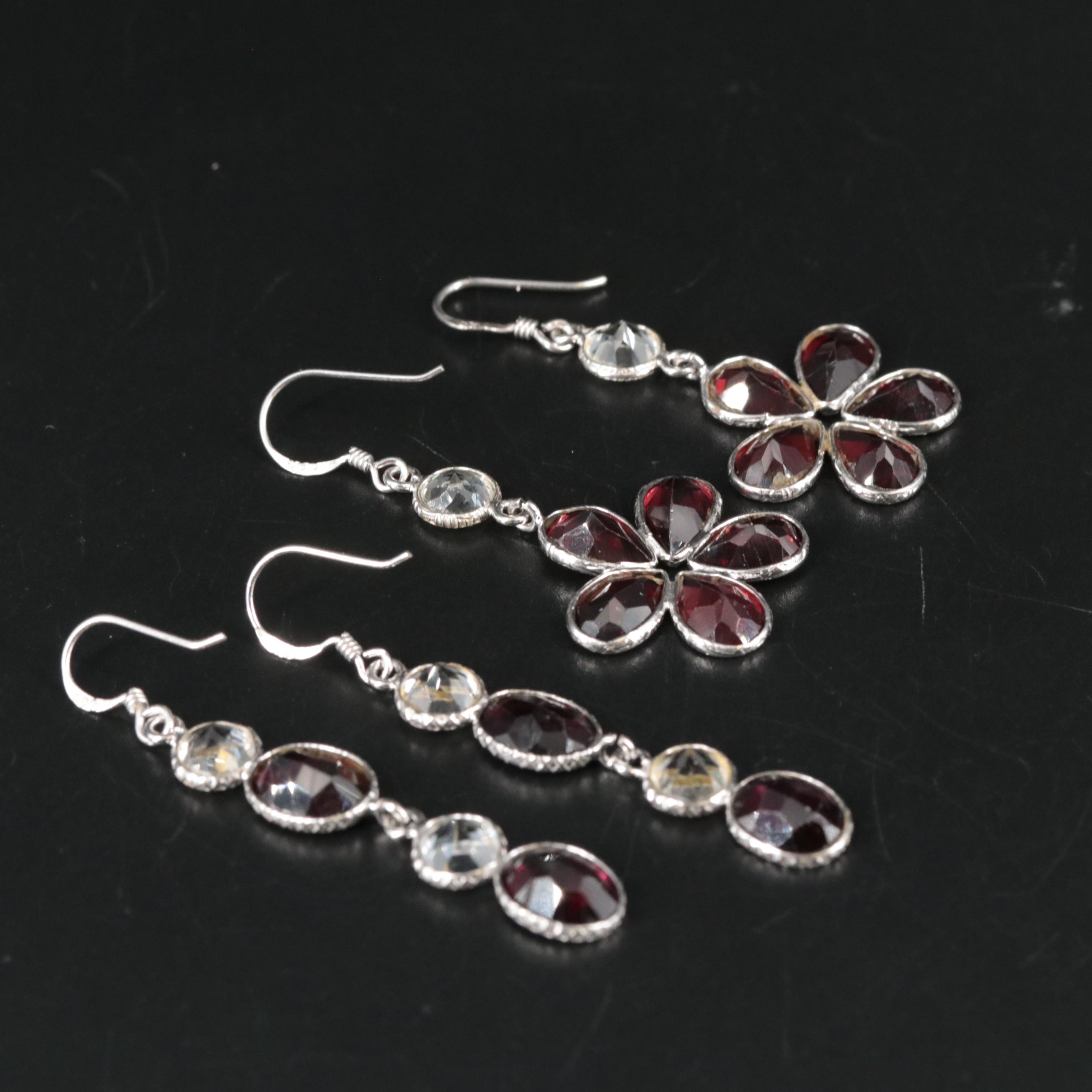 Sterling Garnet and Topaz Dangle Earrings