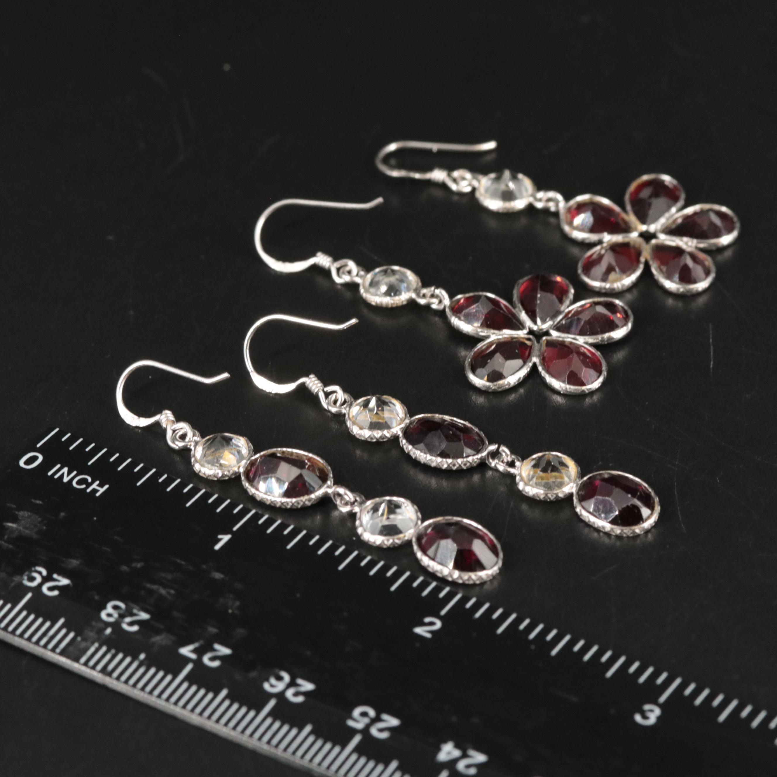 Sterling Garnet and Topaz Dangle Earrings