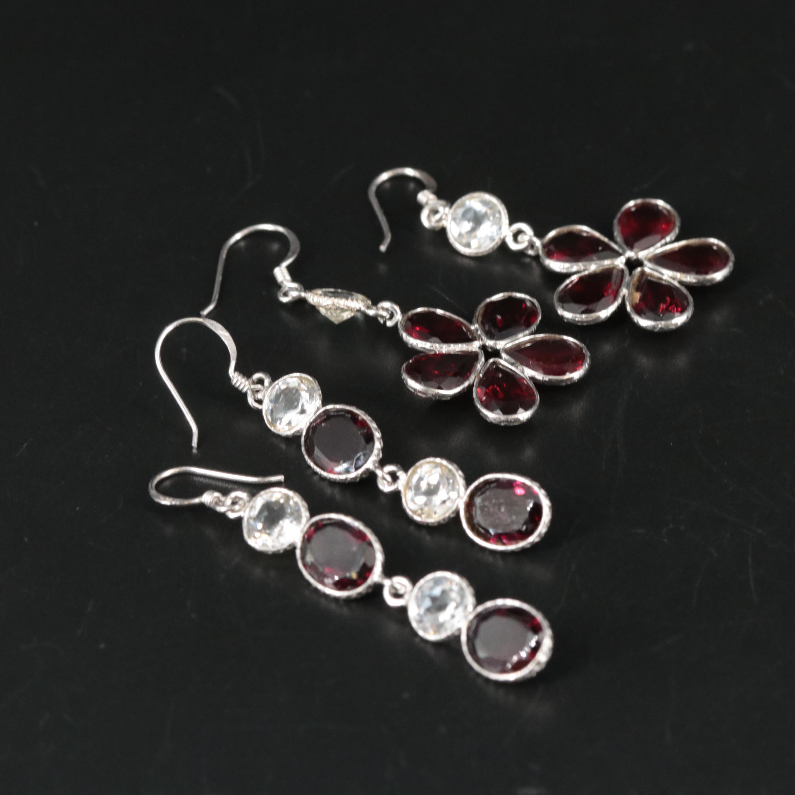 Sterling Garnet and Topaz Dangle Earrings